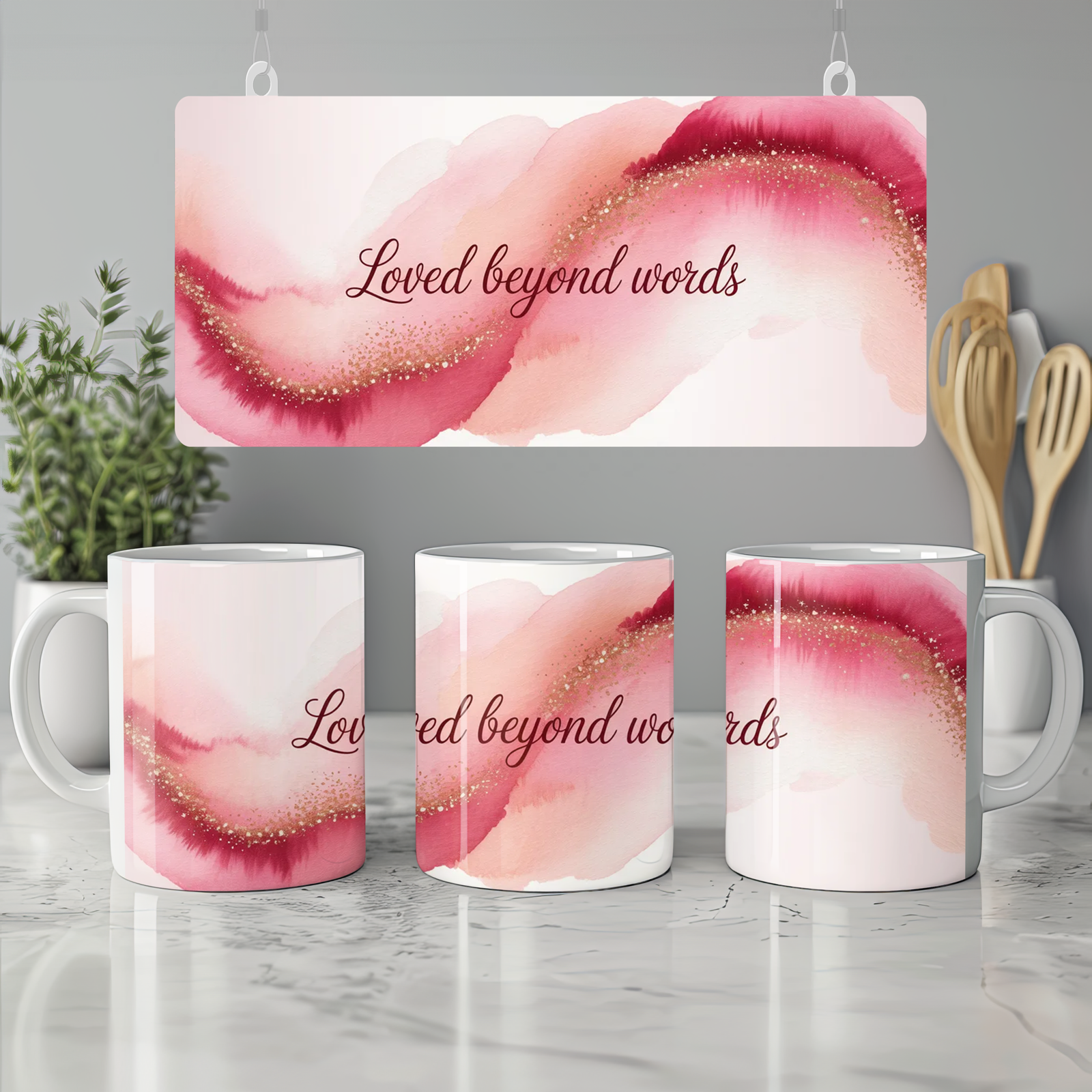 Loved Beyond Words Mug | Romantic Valentine's Gift | Pink Watercolor Anniversary Present for Her | Mother's Day Mug for Mum