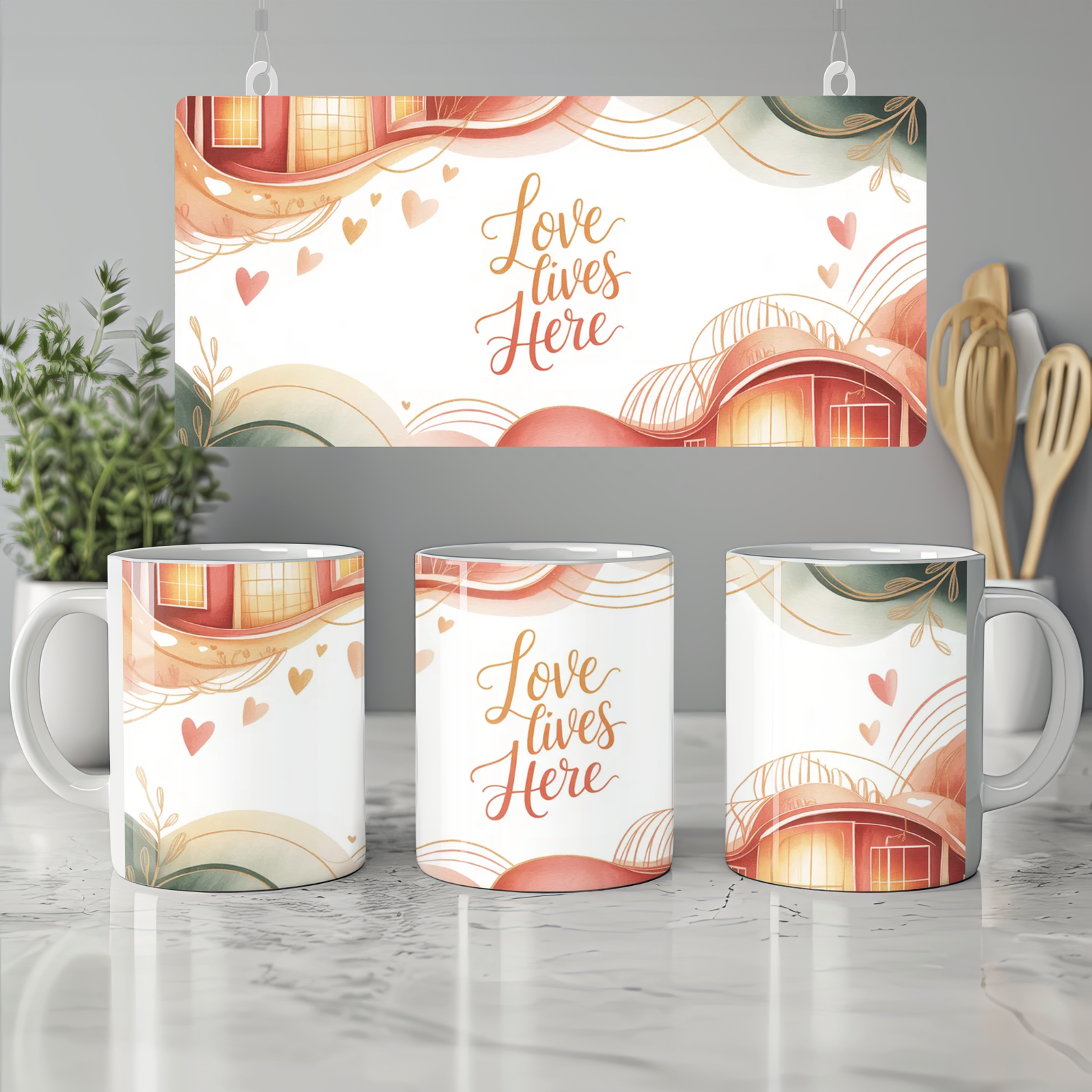 Love Lives Here Mug | Romantic Anniversary Gift | Cosy Couple Present | Valentines Day Mug for Her and Him