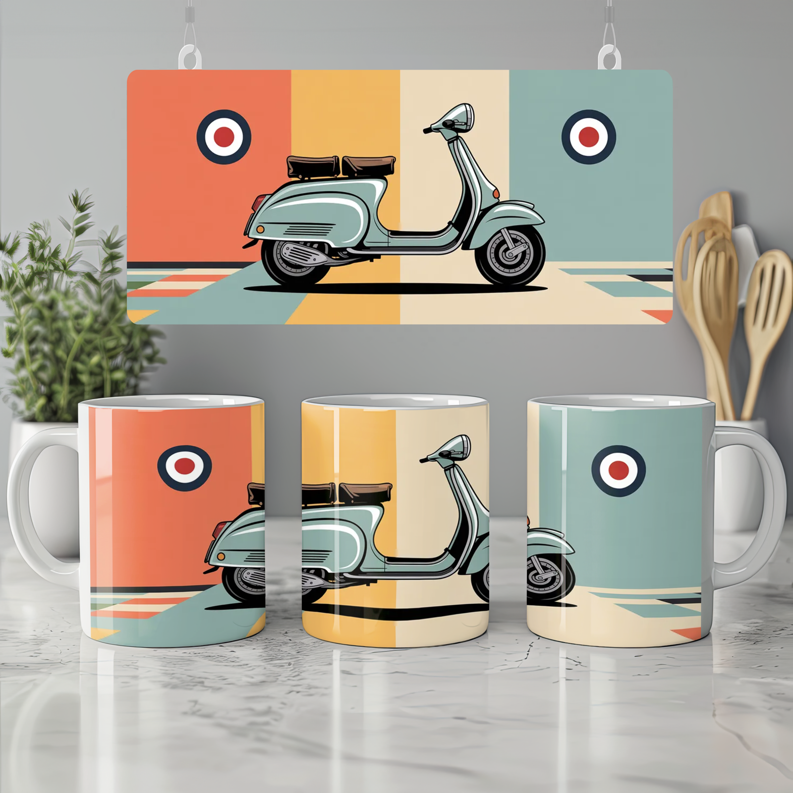 Mod Scooter Mug | Retro Lambretta and RAF Target Design | Gift for Dad, Him, Mod Culture Fan | Birthday Present