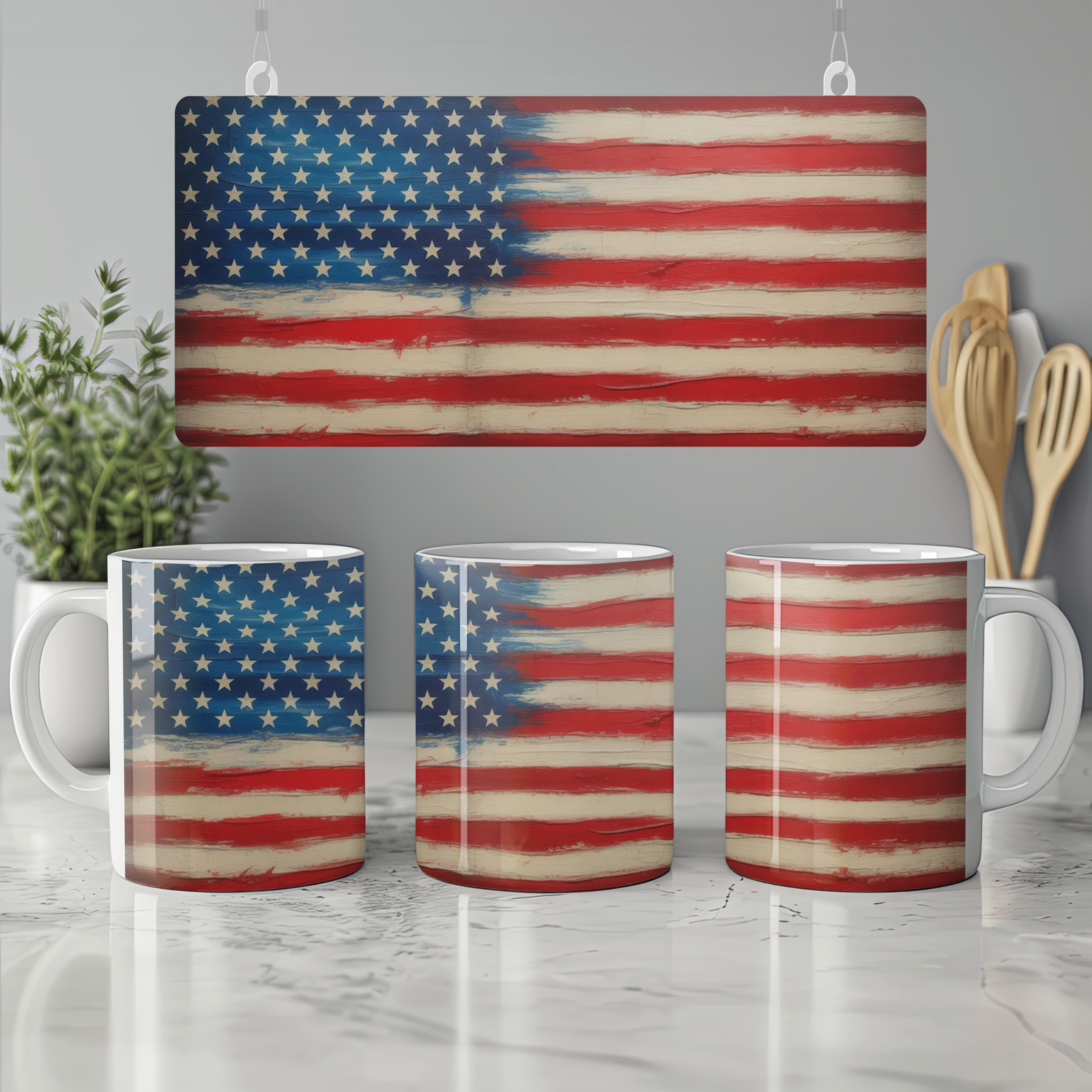 American Flag Mug | America 250 Gift | Rustic Americana Art Coffee Cup | Father's Day Present for Dad