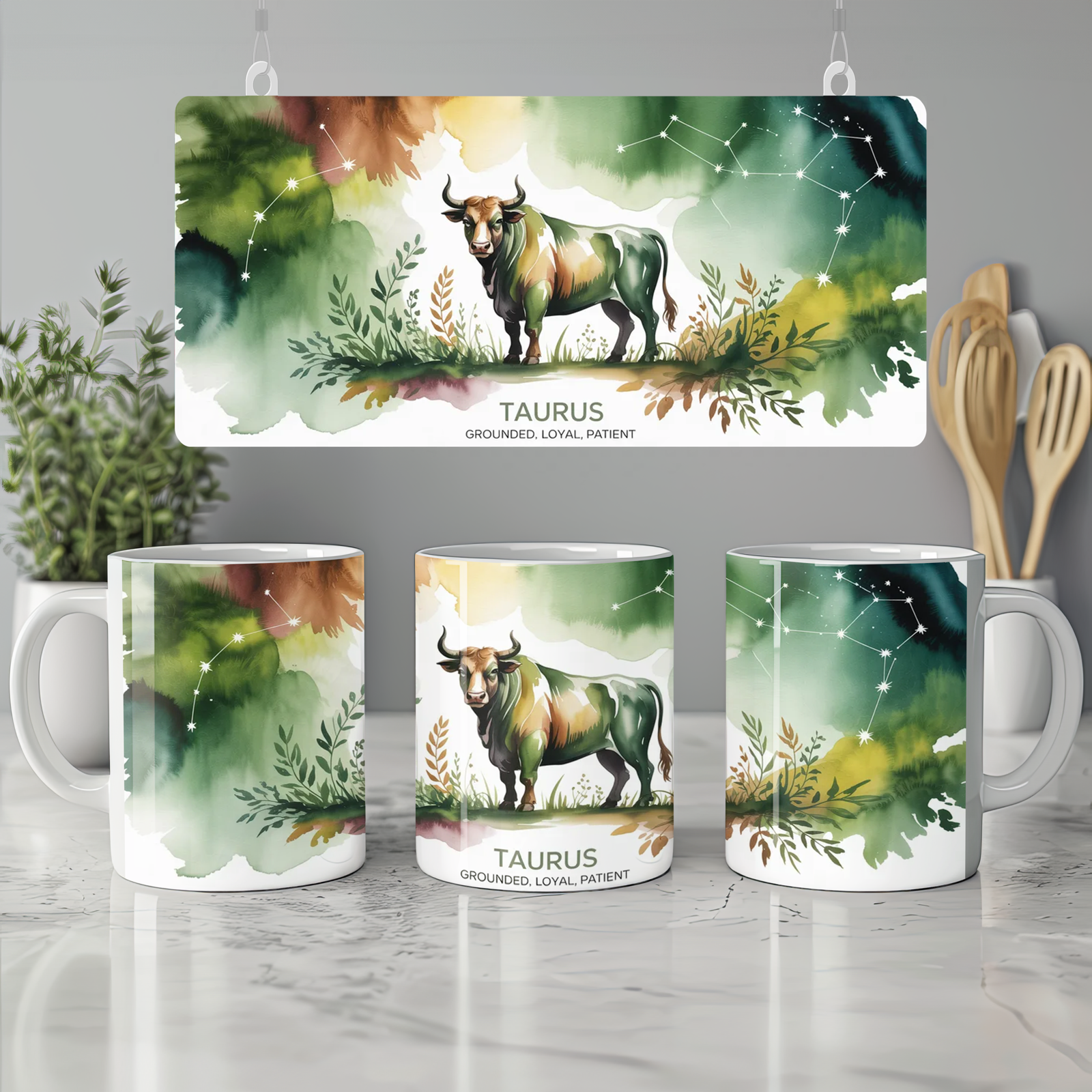 Taurus Mug | Astrology Star Sign Gift | Earthy Watercolour Zodiac Coffee Cup | Birthday Present for Best Friend