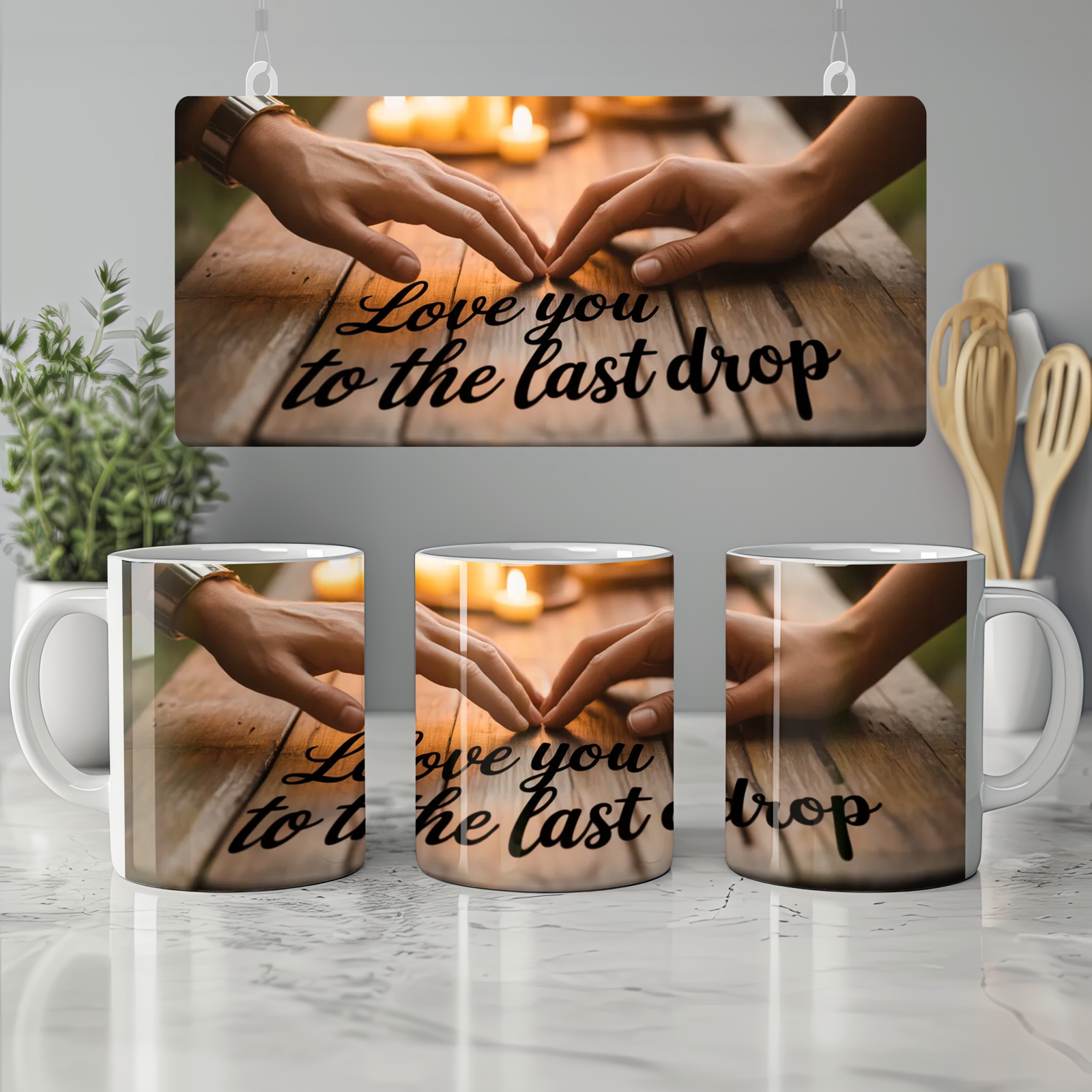 Love You To The Last Drop Mug | Romantic Valentine's Day Gift | Anniversary Mug for Husband or Wife | Candlelit Hands Design