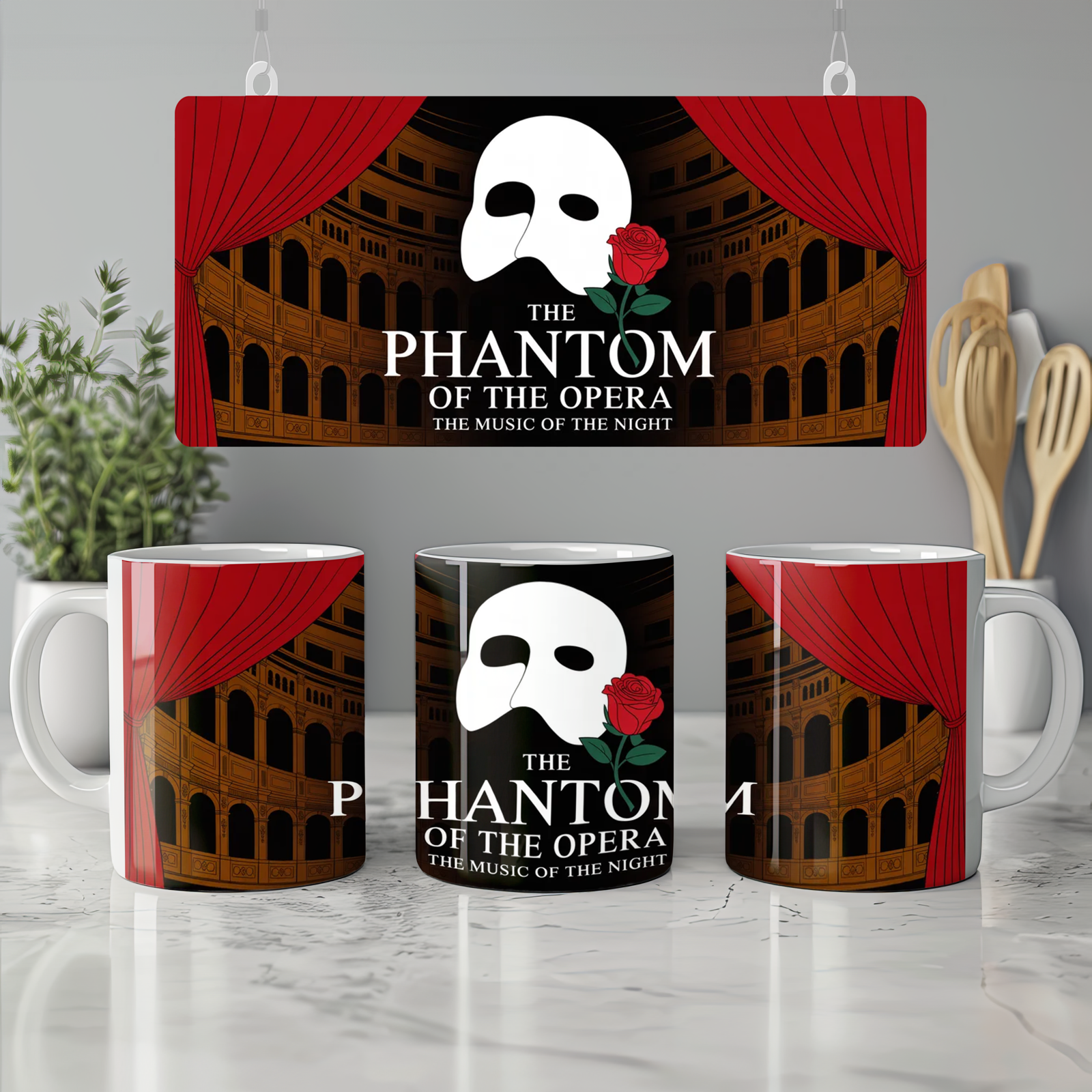 Phantom of the Opera Mug | Theatre Lover Gift | Musical Theatre Present | Mask and Rose Design