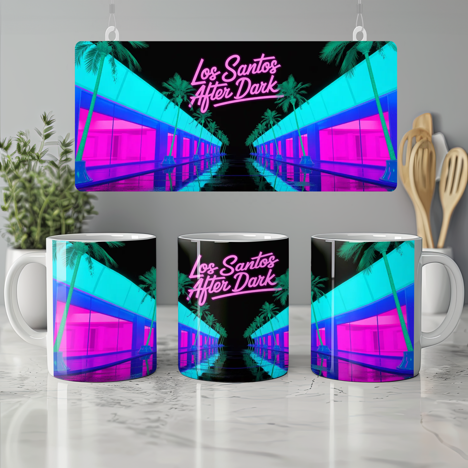 Los Santos Mug | 'After Dark' Neon Gaming Gift | Grand Theft Auto V Inspired Coffee Cup | Birthday Present for Him or Best Friend