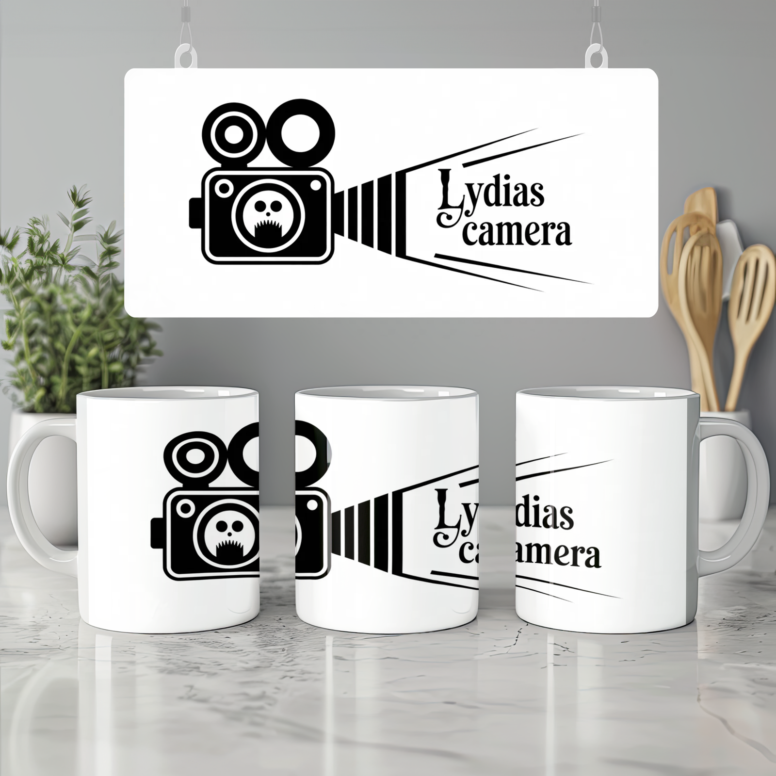 Beetlejuice Mug | Lydia's Camera Gothic Design | Musical Theatre Gift | Retro Ghostly Camera Present