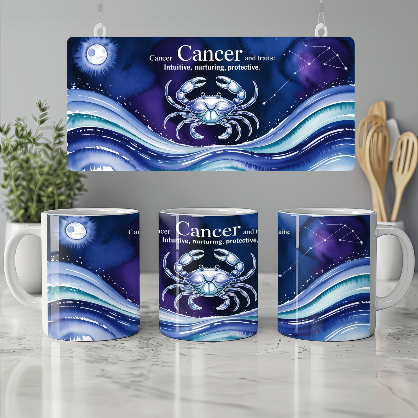 Cancer Zodiac Mug | Astrology Birthday Gift | Watercolor Crab Mug | Gift for Cancer Friend