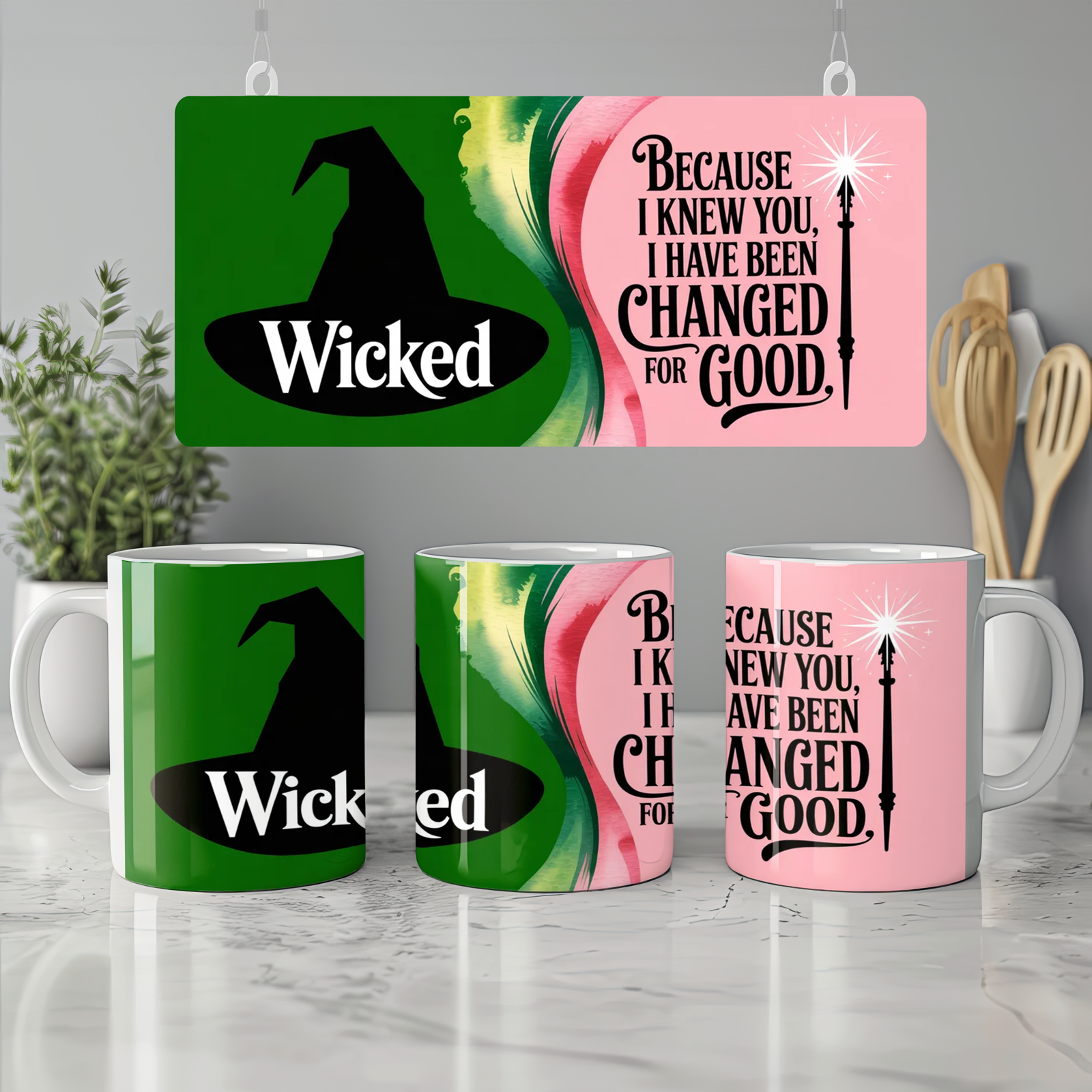 Wicked Mug | 'Changed For Good' Quote | Musical Theatre Gift | Best Friend Present | Emerald and Pink Theatre Lover Gift