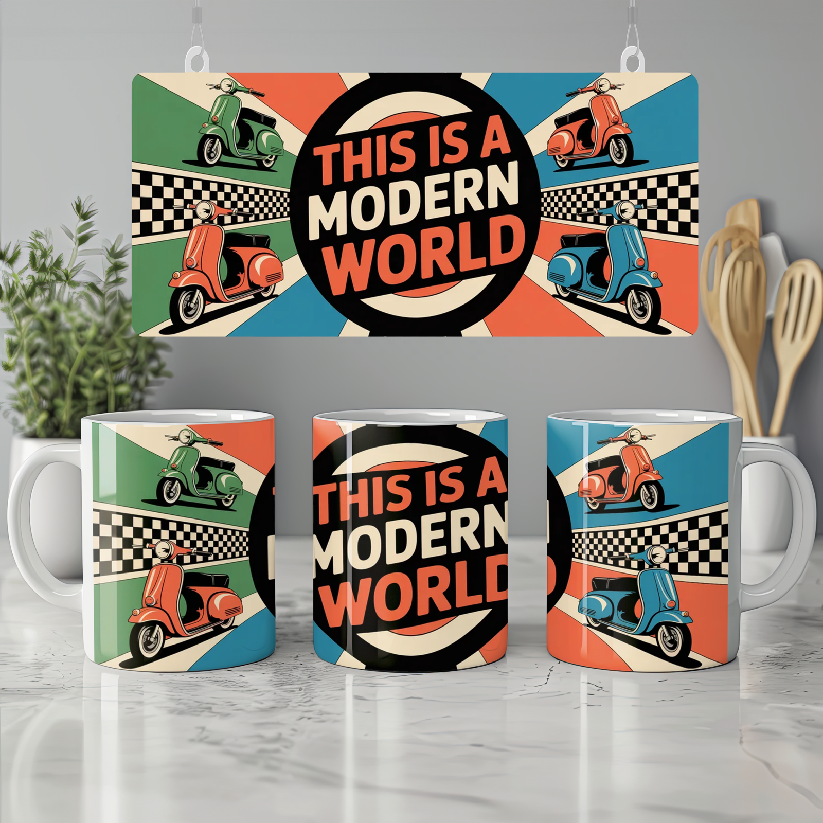 Mod Culture Mug | 'This is a MODern World' Quote | Retro British Scooter Gift for Him | Dad Birthday Present