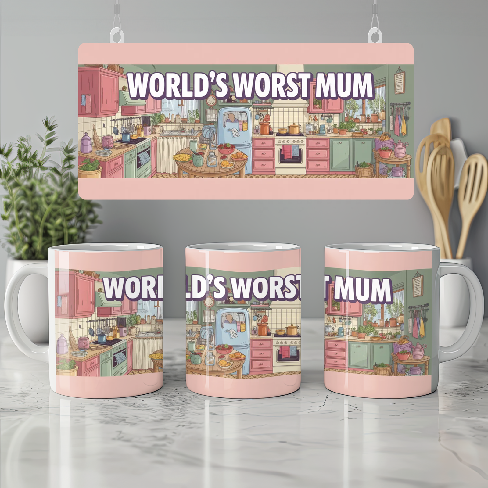 World's Worst Mum Mug | Funny Mother's Day Gift | Sarcastic Mum Birthday Present | Pastel Kitchen Wrap Around Design