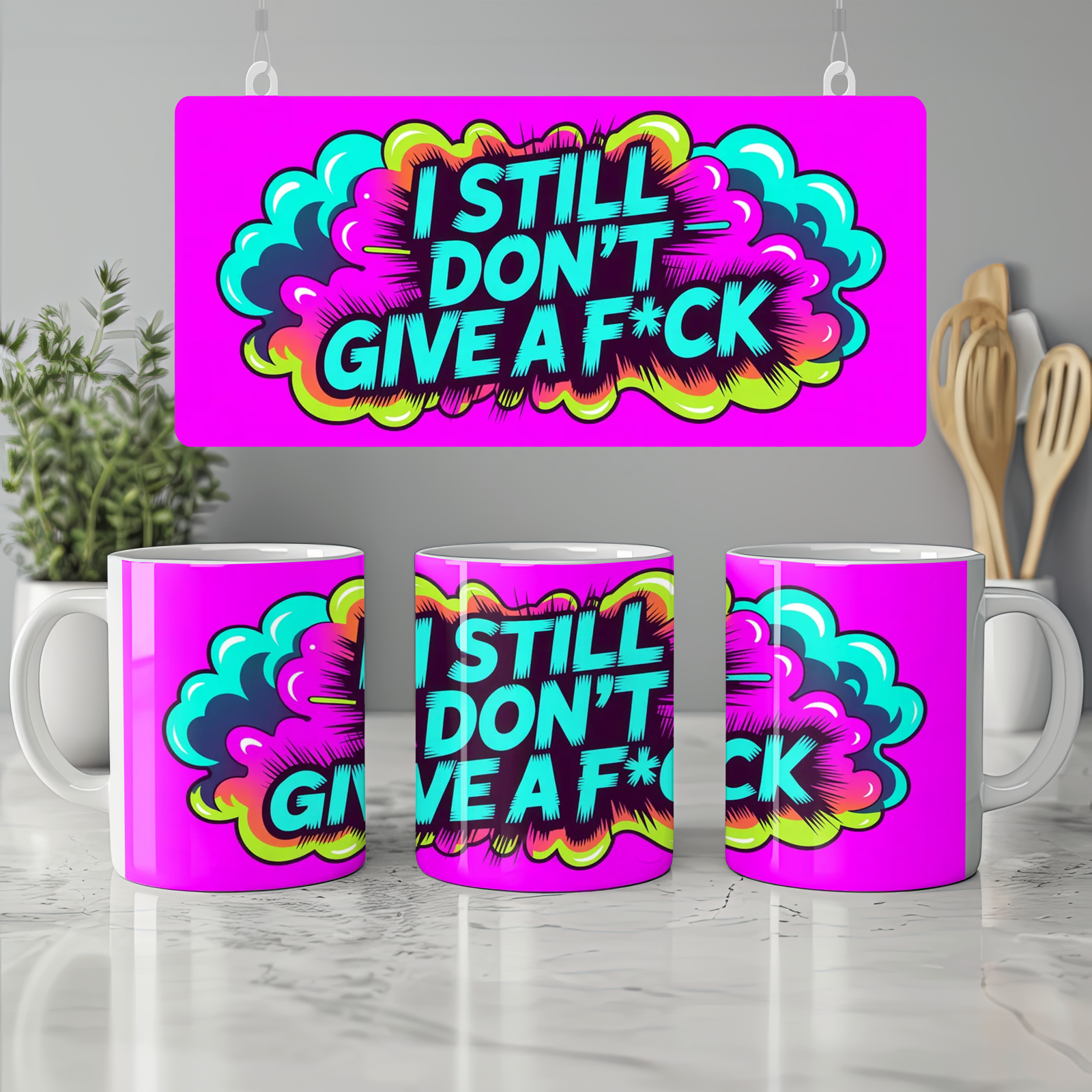I Still Don't Give A F*ck Mug | Funny Rude Neon Smoke Coffee Cup | Humorous Gift for Best Friend, Him or Her