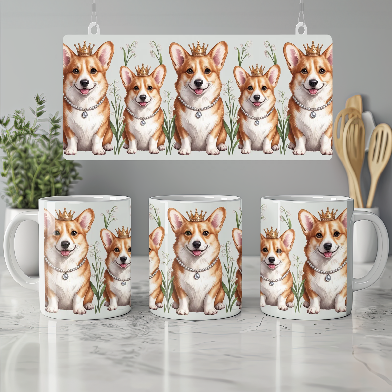 Royal Corgi Mug | Pembroke Welsh Corgis in Crowns Gift | Present for Mum | British Dog Lover Tea Cup