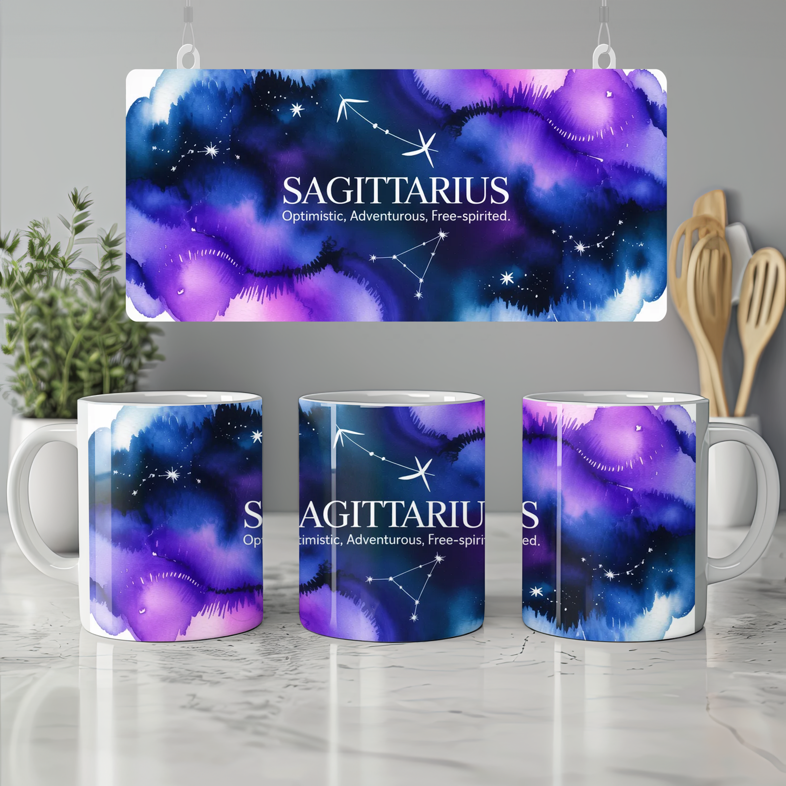 Sagittarius Mug | Astrology Zodiac Gift | Celestial Watercolor Constellation Mug | Birthday Present for Her, Him or Best Friend