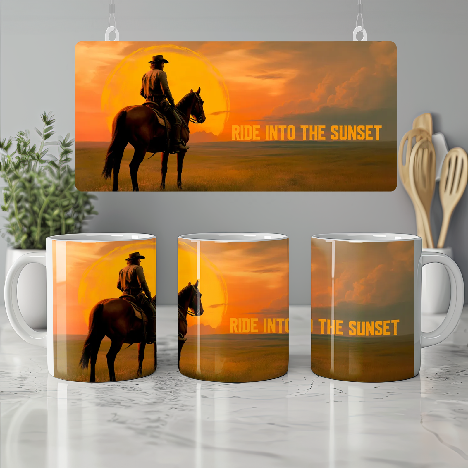 Gamer Mug | Ride Into The Sunset Cowboy Gift | Western Gaming Present | Outlaw Frontier Coffee Cup