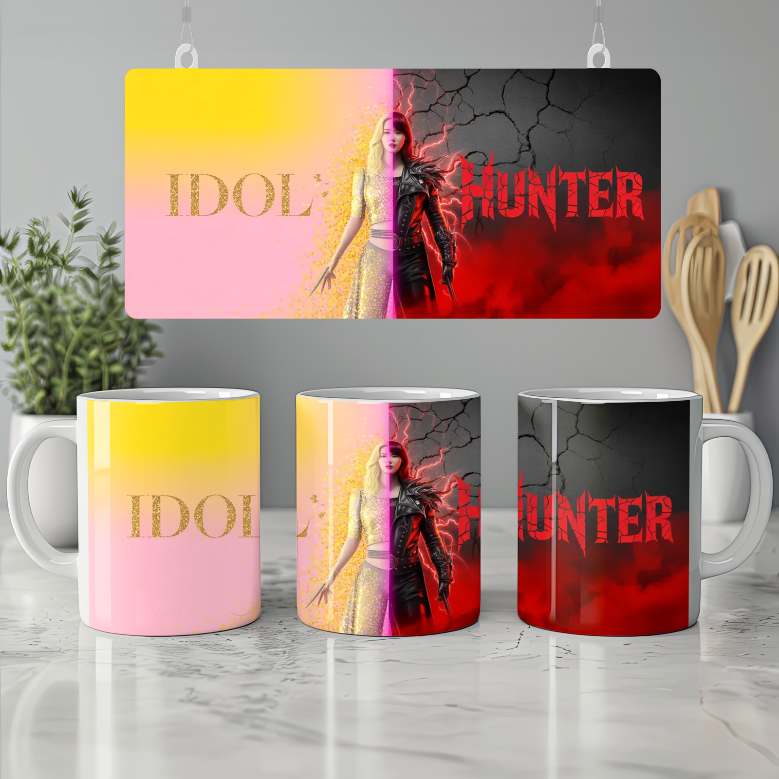 K-Pop Demon Hunter Mug | Dual Identity Idol Design | Korean Pop Music Lover Gift | Birthday Present for Best Friend
