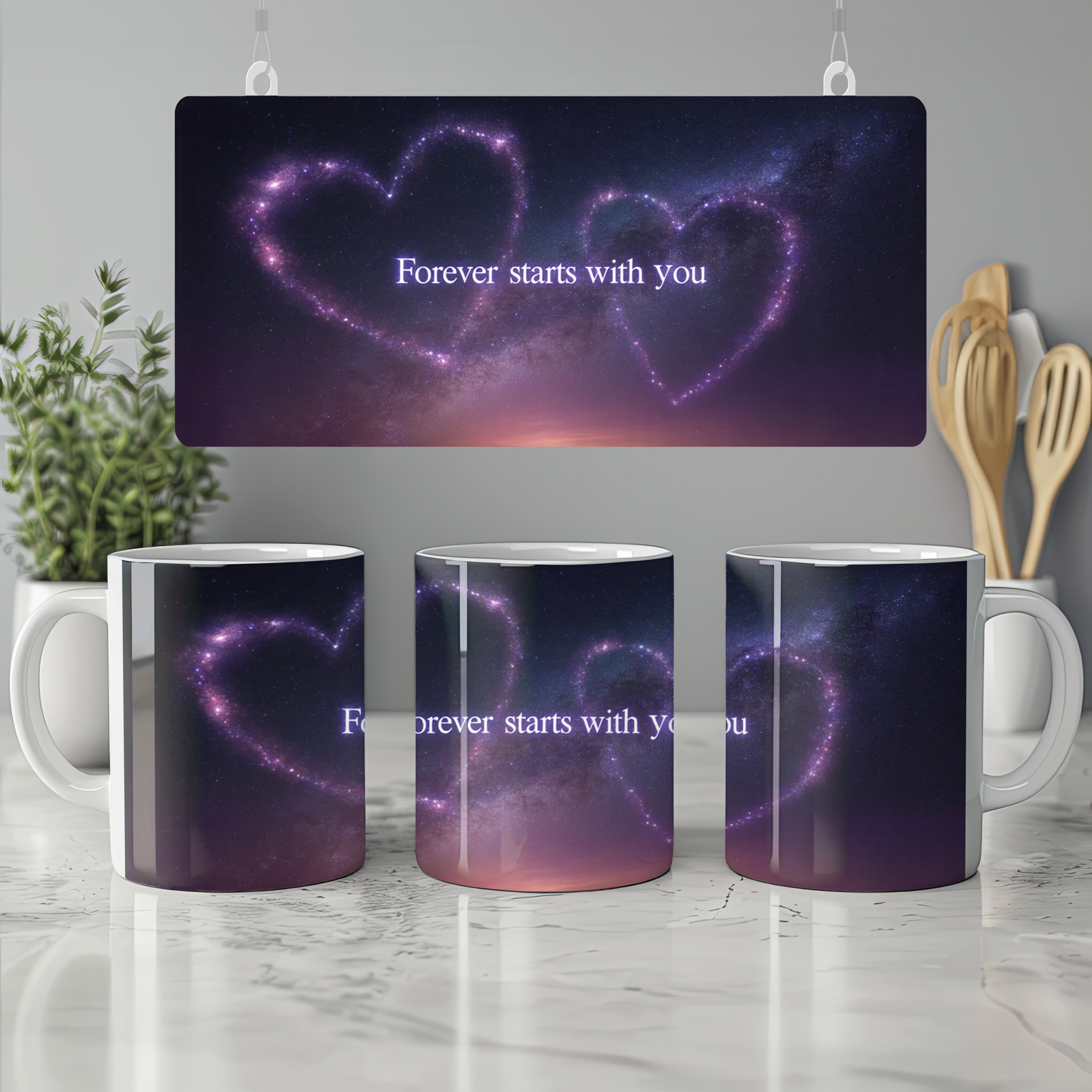 Forever Starts With You Mug | Romantic Starry Night Gift | Anniversary Present for Husband or Wife | Valentines Day Couple Mug