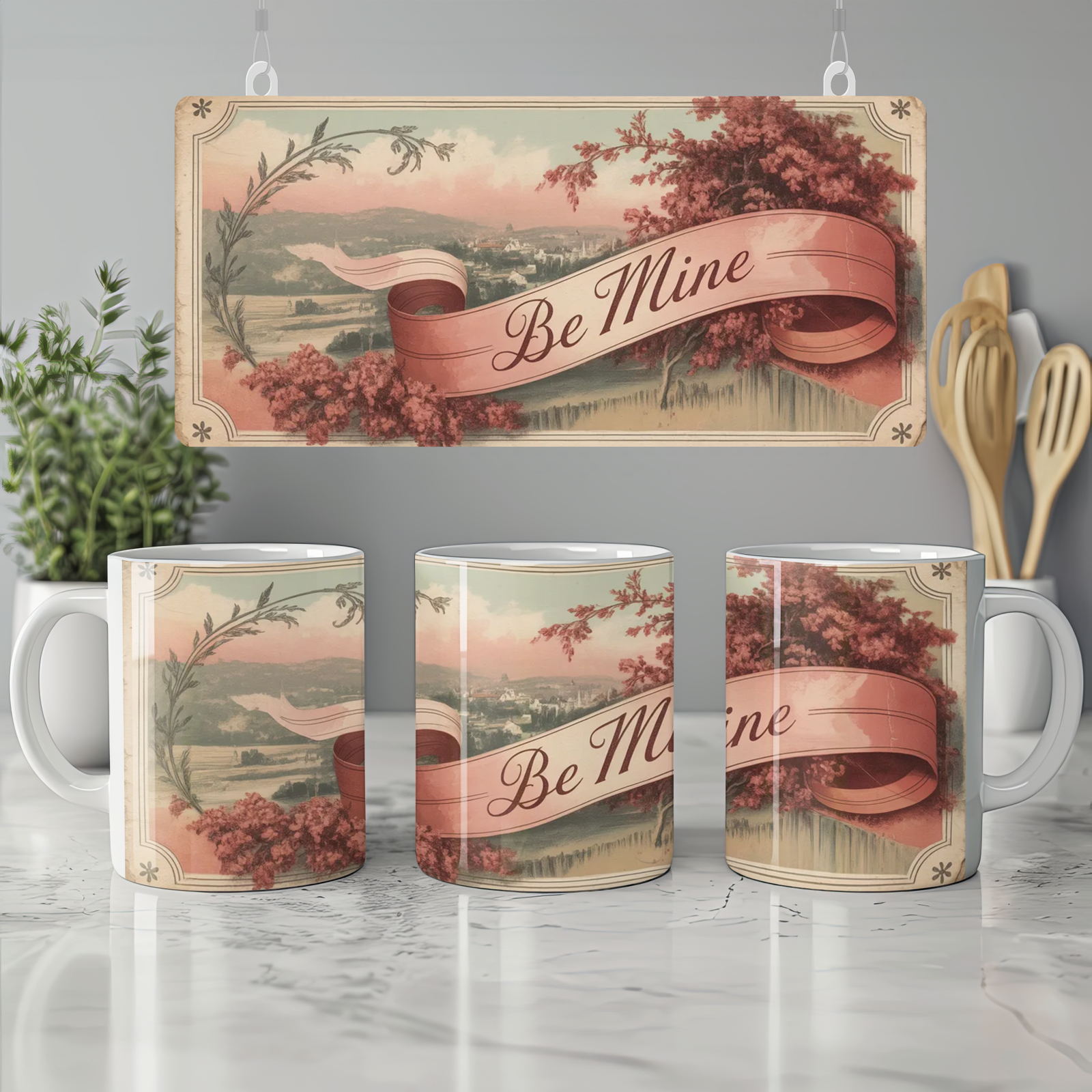 Be Mine Mug | Vintage Postcard Valentine Gift | Romantic Anniversary Present for Her or Him | Retro Love Mug