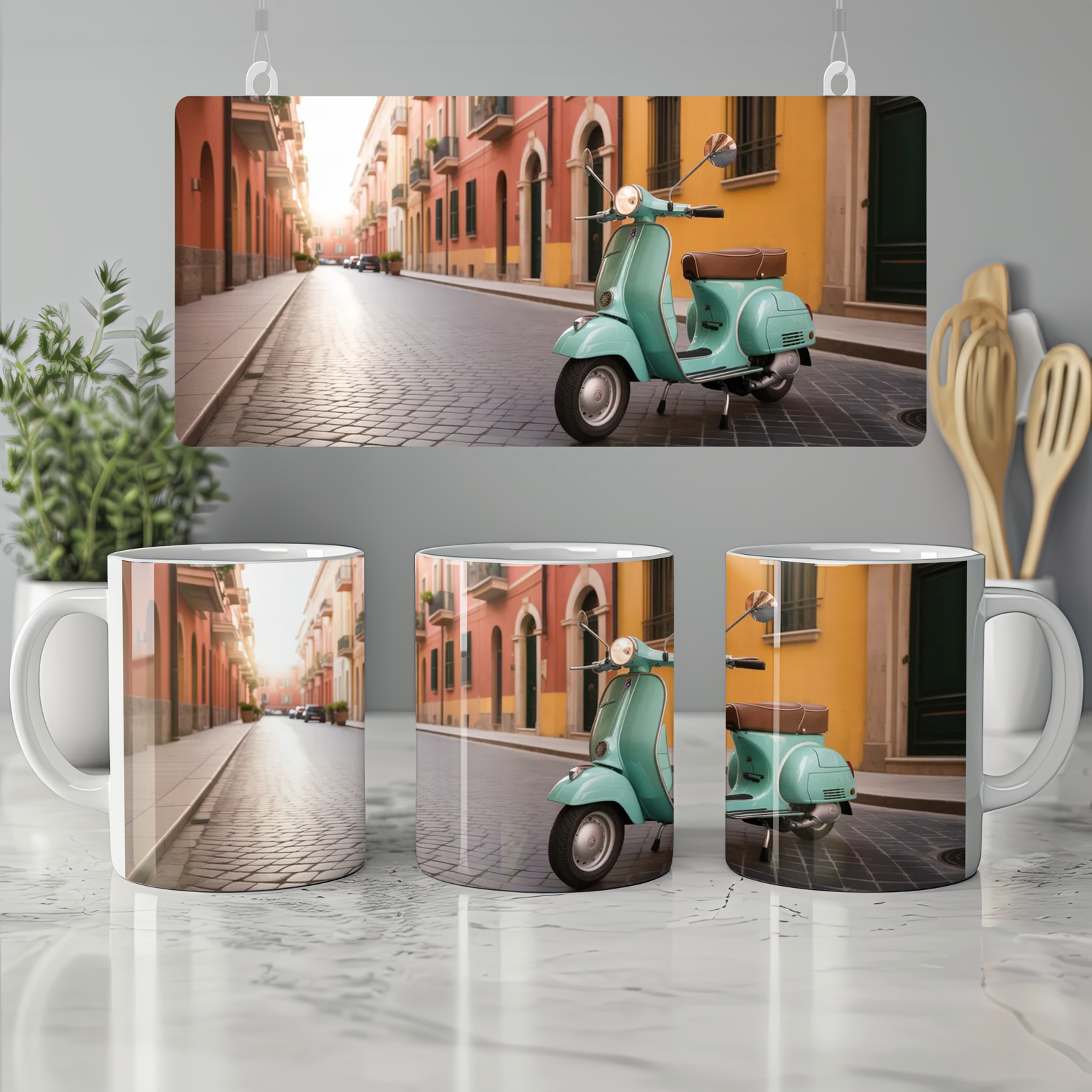 Vespa Mug | Vintage Italian Sunset Design | Retro Scooter Gift for Him or Her | Travel Lover Birthday Present