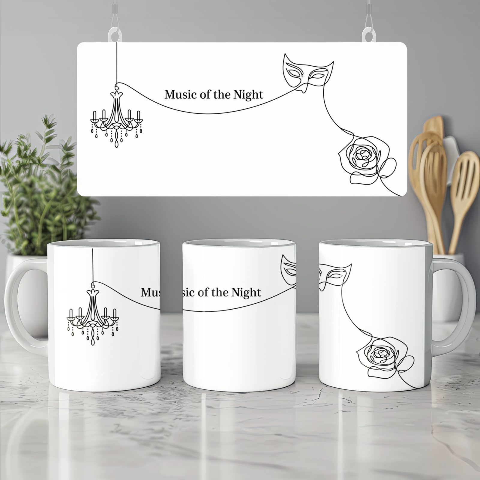 Music of the Night Mug | Phantom of the Opera Gift | Musical Theatre Present | Chandelier and Mask Ceramic Cup | Theatre Lover Gift