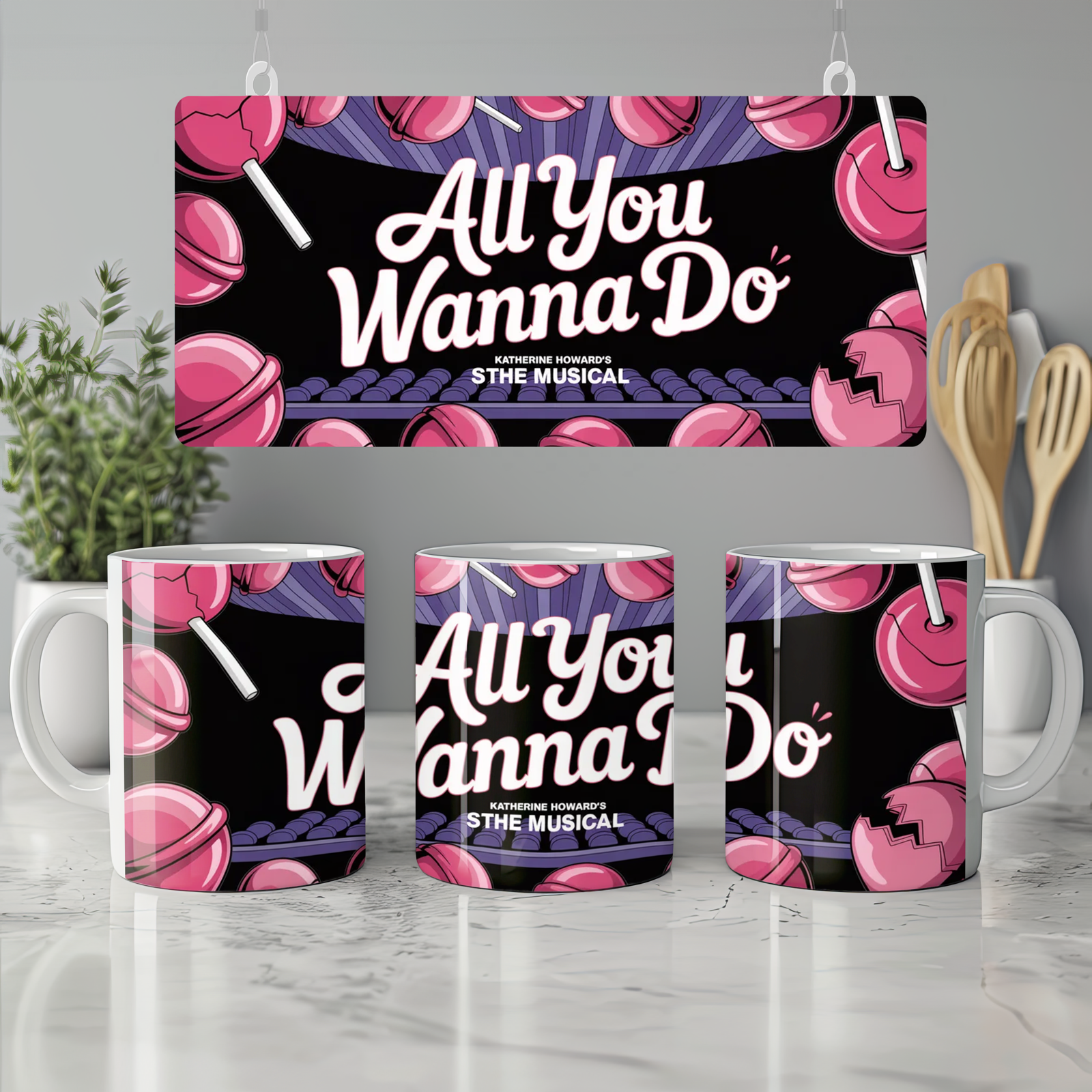 Six the Musical Mug | Katherine Howard Pink Lollipop Design | Musical Theatre Gift | West End Present for Her