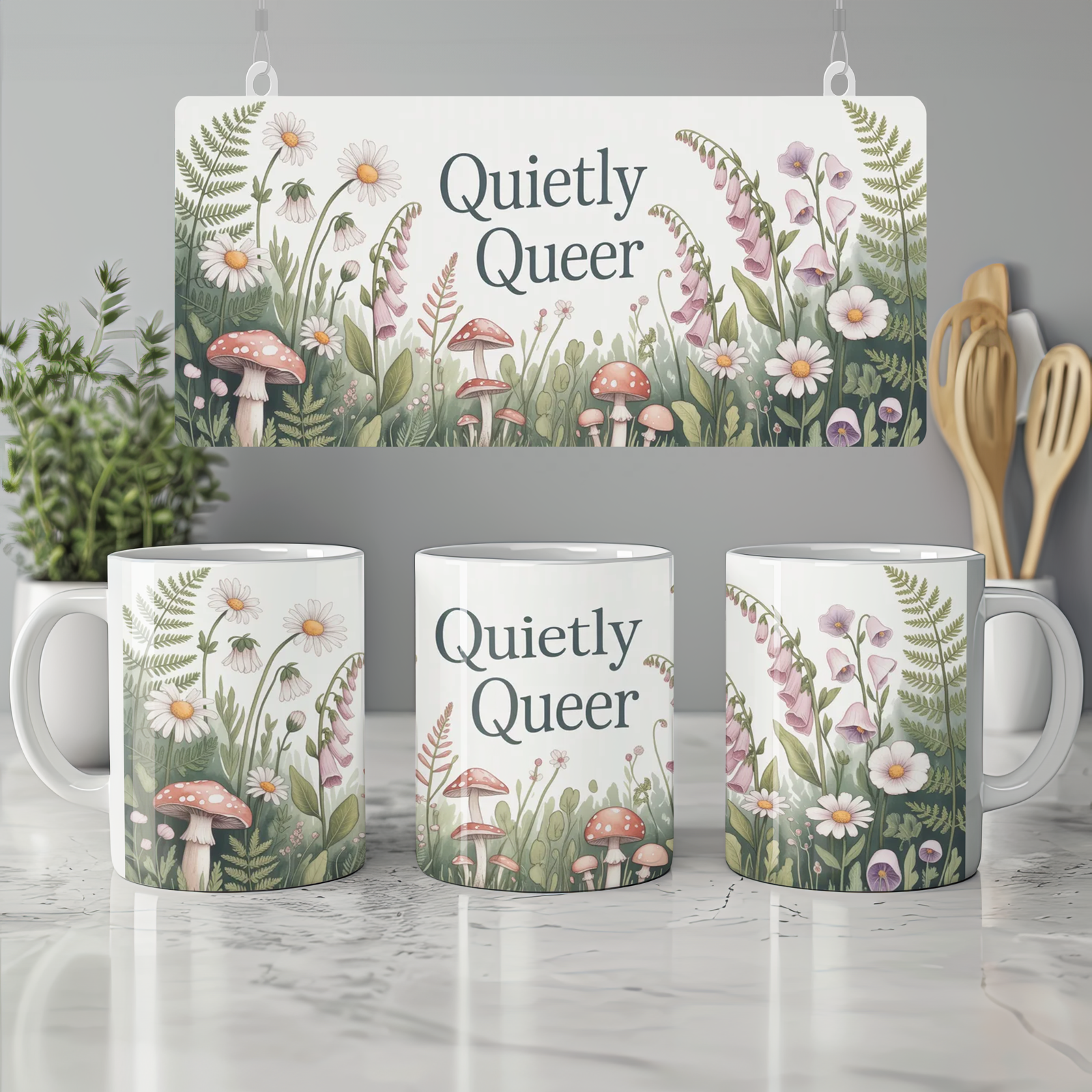 Quietly Queer Mug | Cottagecore Botanical Gift | LGBTQ Pride Wildflower Cup | Present for Best Friend