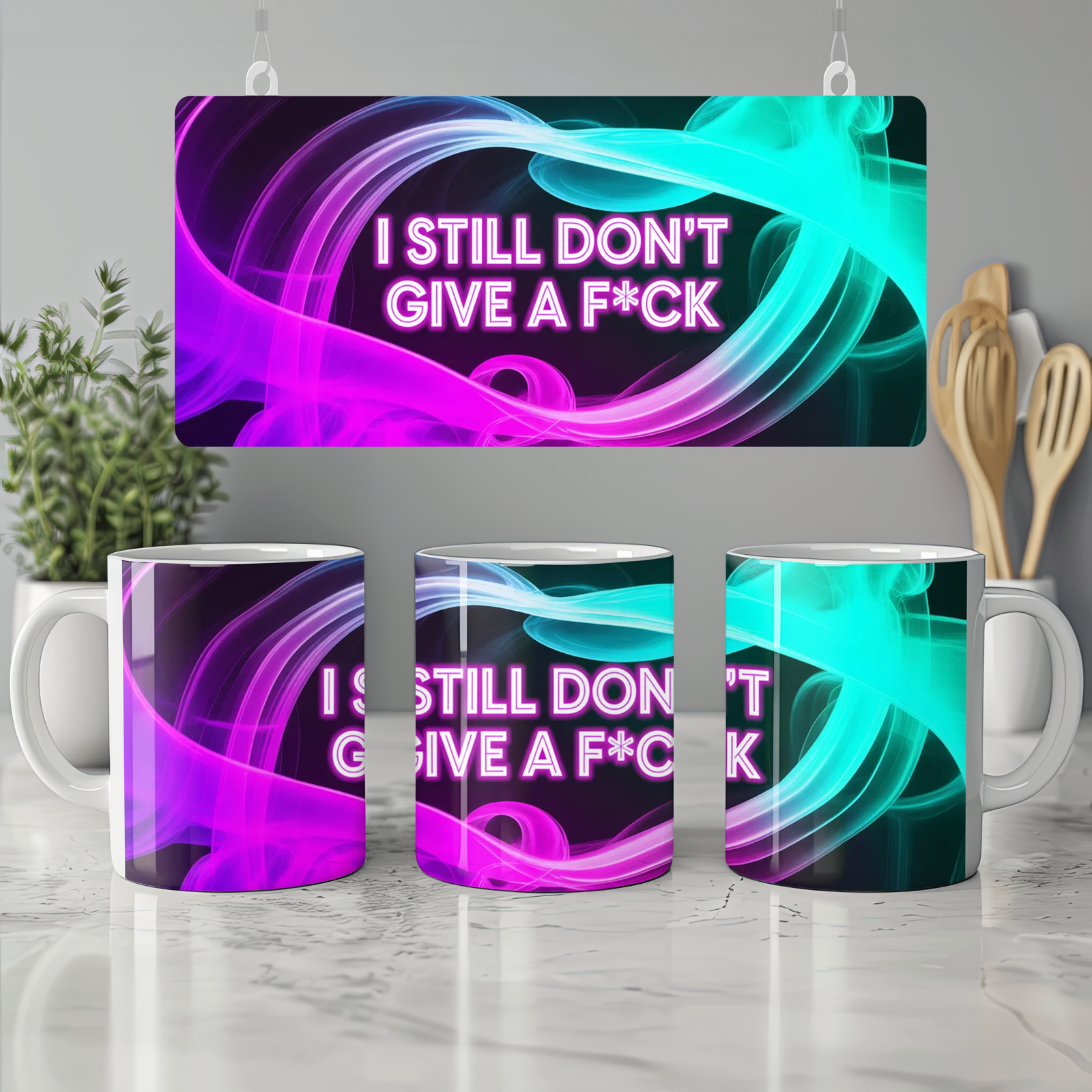 Funny Sarcastic Mug | 'I Still Don't Give A F*ck' Neon Quote | Best Friend Gift | Rude Humour Present