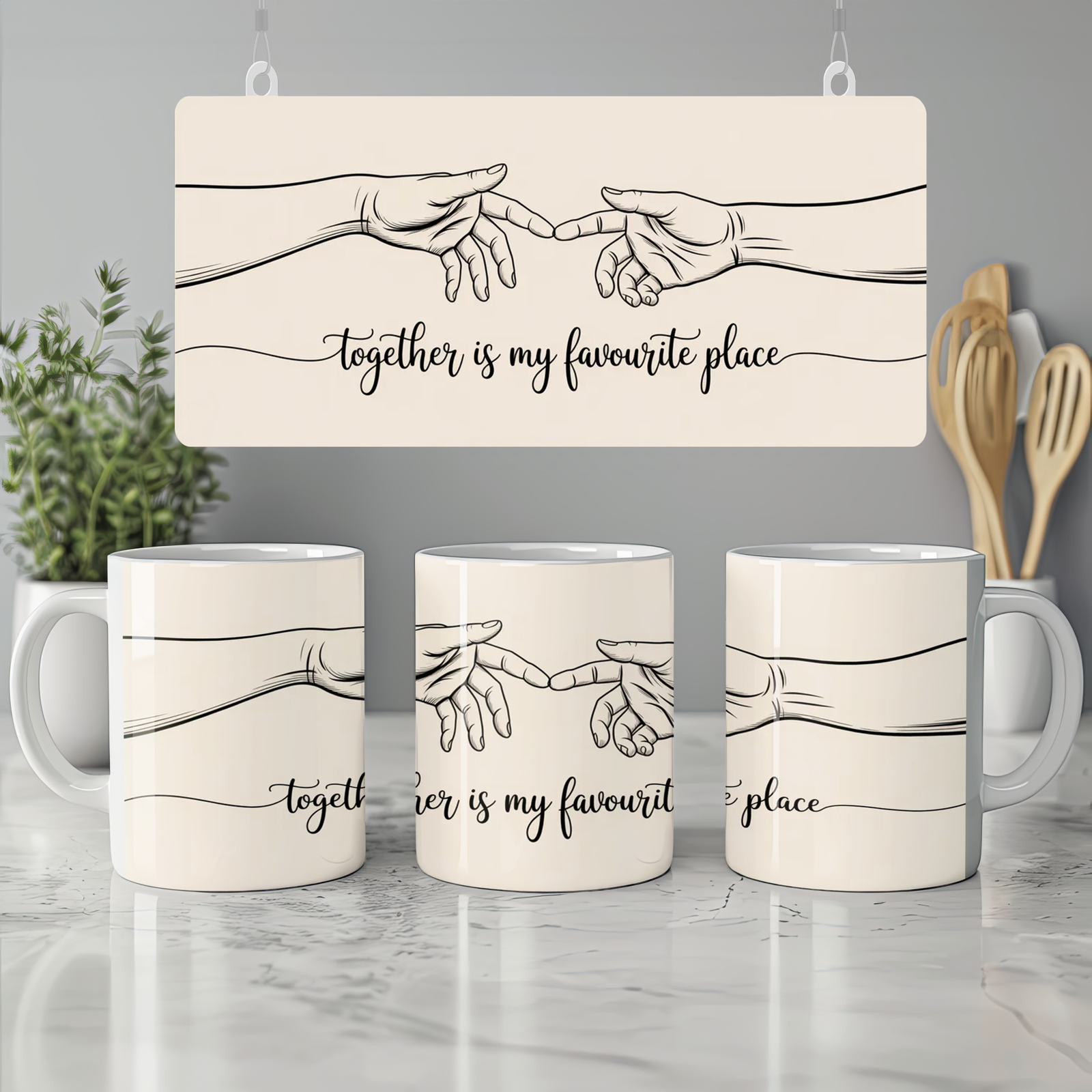 Together Is My Favourite Place Mug | Romantic Couple Gift | Minimalist Line Art Anniversary Present | Valentine Mug for Him or Her