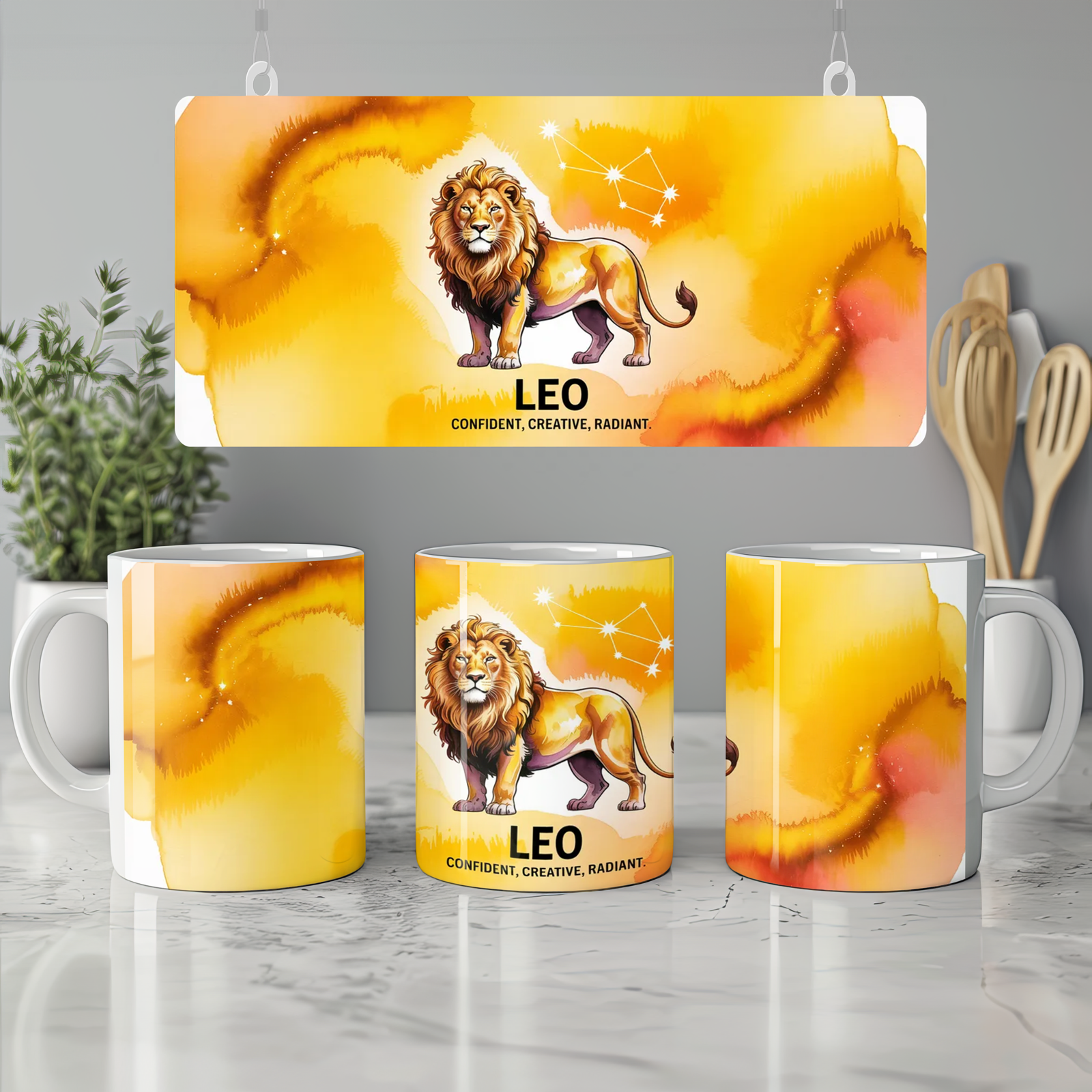 Leo Zodiac Mug | Golden Lion Constellation Gift | Astrology Birthday Present | Star Sign Mug for Her and Him