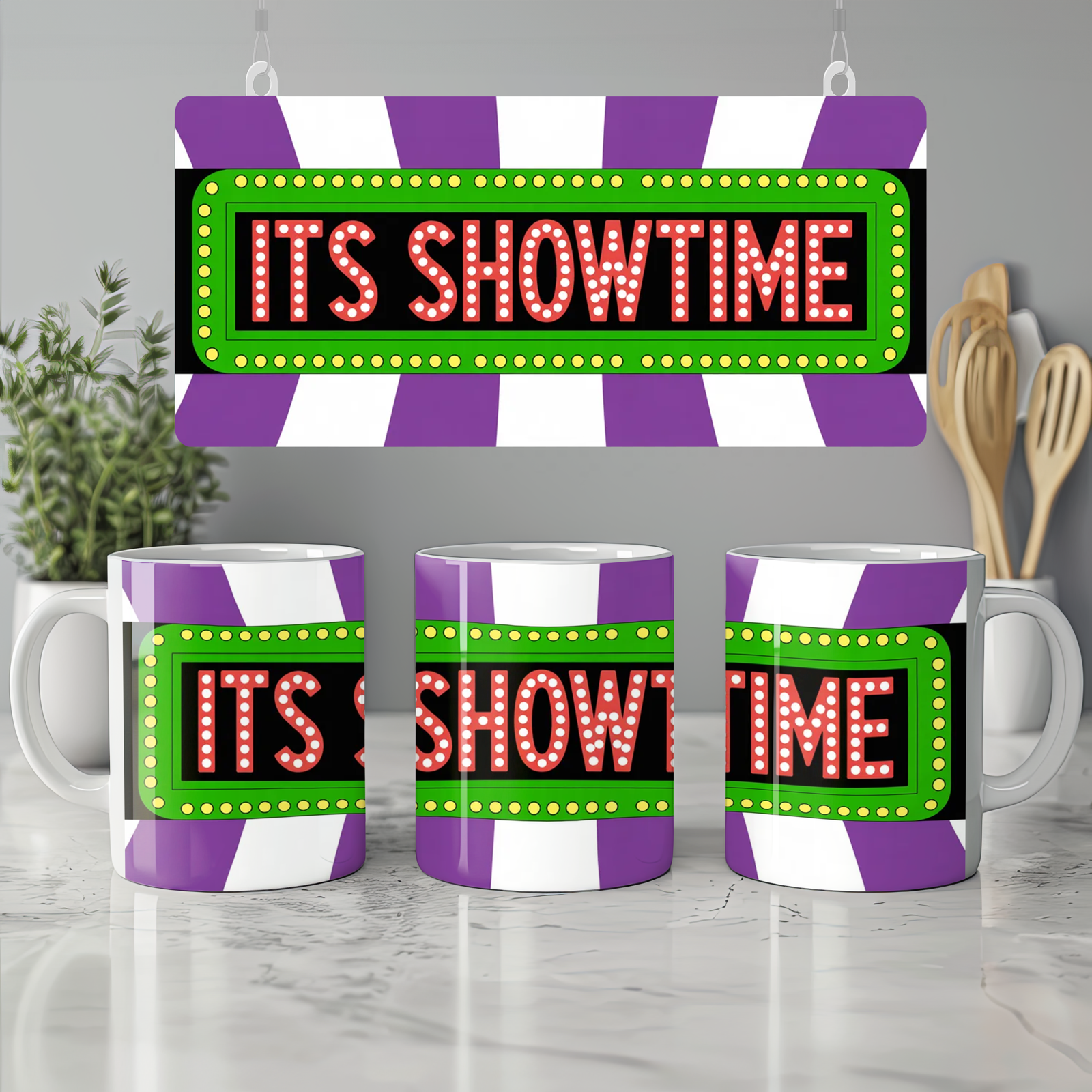 Beetlejuice Mug | Its Showtime Marquee Design | Musical Theatre Gift | Theatre Lover Present | Striped Broadway Mug