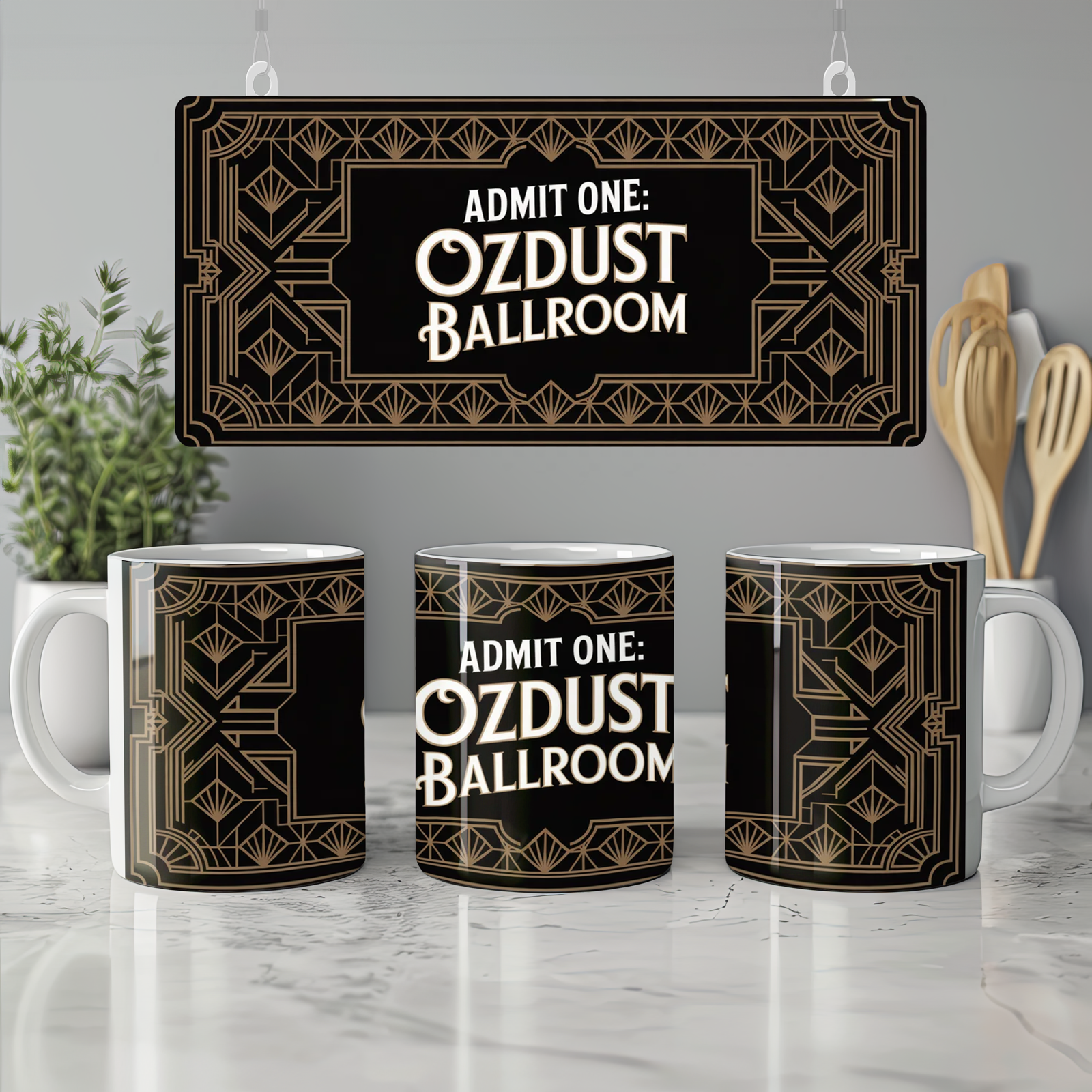 Wicked Musical Mug | Ozdust Ballroom Ticket Design | Theatre Lover Gift | Art Deco Broadway Mug