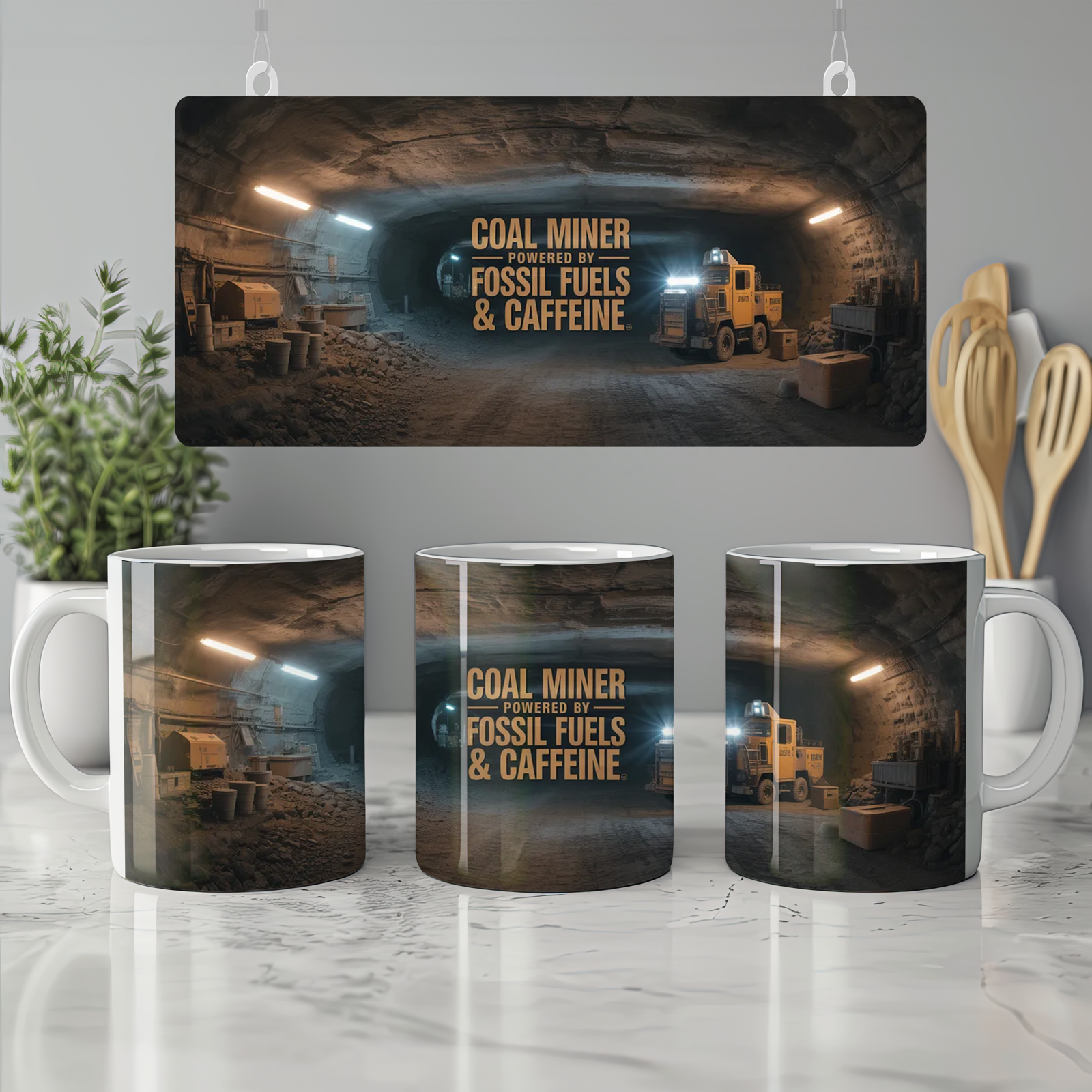 Coal Miner Mug | Powered by Fossil Fuels & Caffeine | Mining Gift for Dad | Funny Miner Present for Him