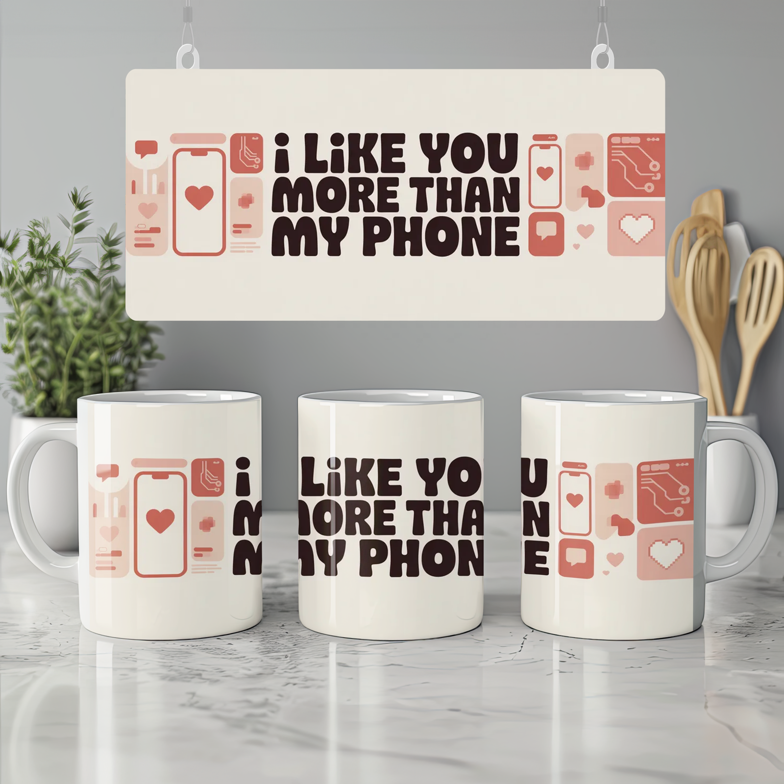 I Like You More Than My Phone Mug | Funny Valentine's Day Gift | Anniversary Present for Husband or Wife | Modern Couple Mug