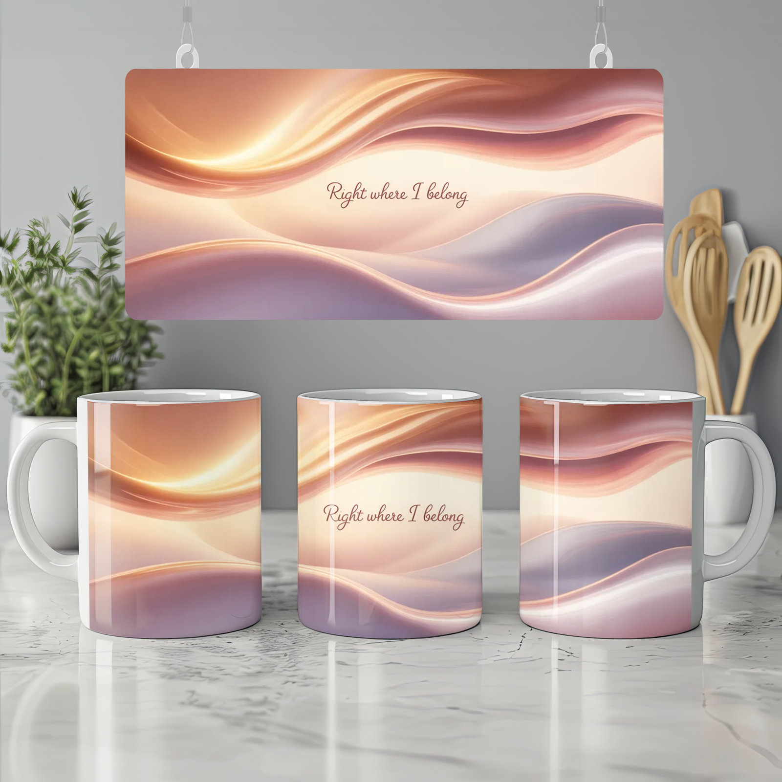 Romantic Gift Mug | 'Right Where I Belong' Quote | Anniversary Present for Husband or Wife | Cute Couple Keepsake