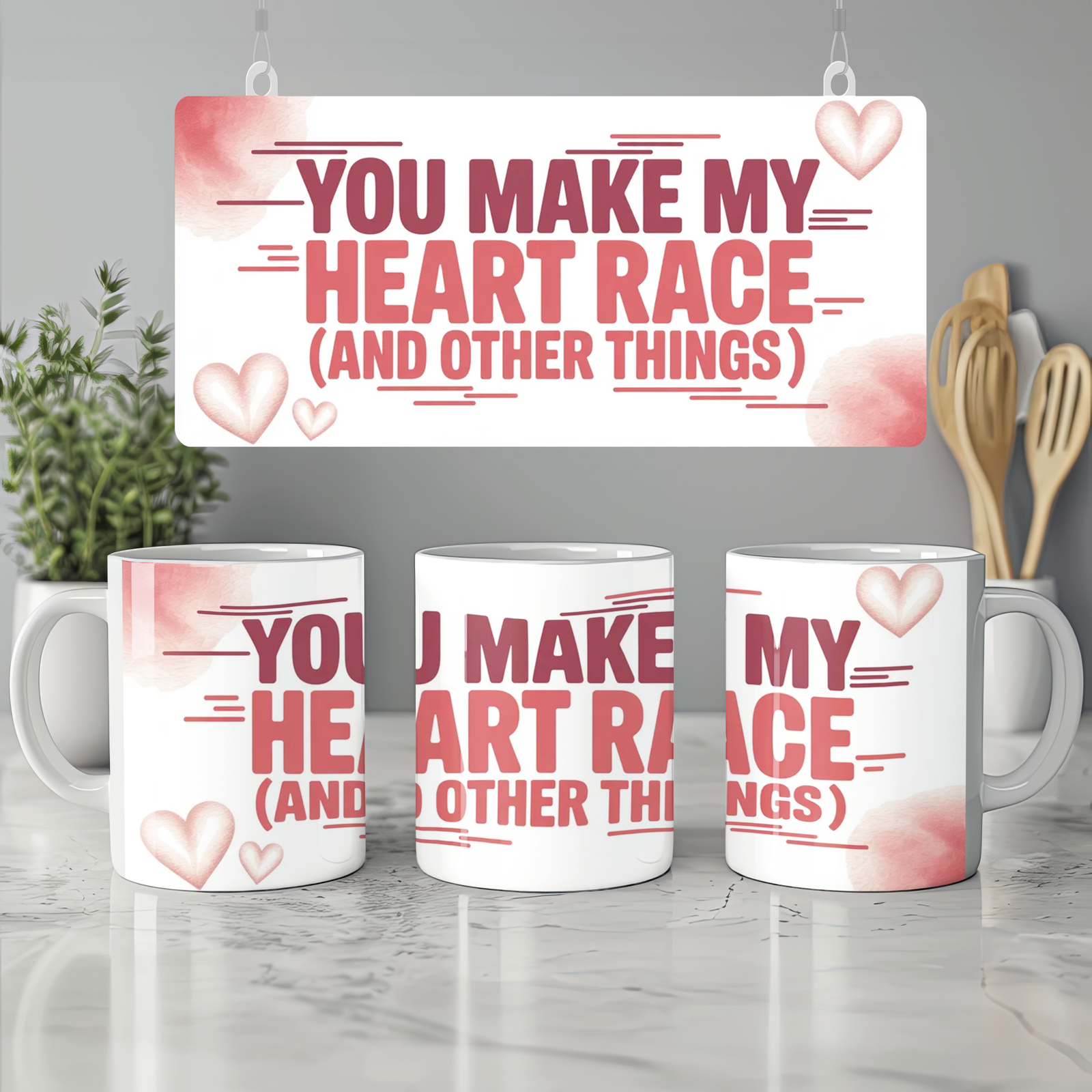 Funny Valentine's Day Mug | 'You Make My Heart Race' Quote | Cheeky Anniversary Gift | Romantic Mug for Husband or Wife