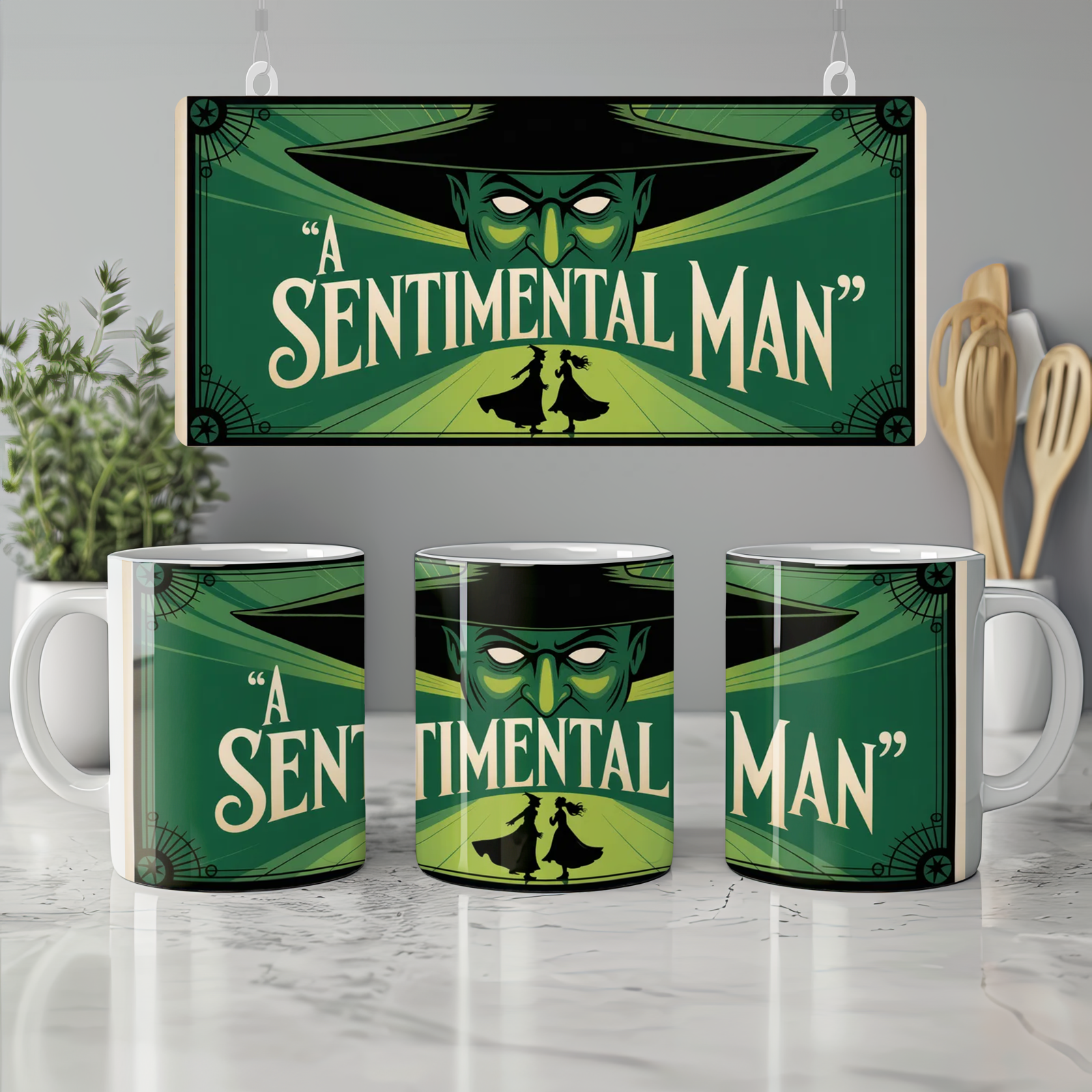 Wicked Musical Mug | A Sentimental Man Wizard Mask Design | Theatre Lover Gift | Broadway West End Fan Present