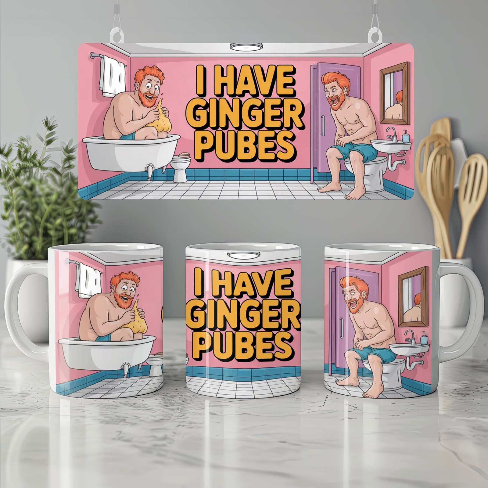 Ginger Pubes Mug | Funny Redhead Joke Gift | Rude Bathroom Humour Present | Novelty Mug for Him or Best Friend