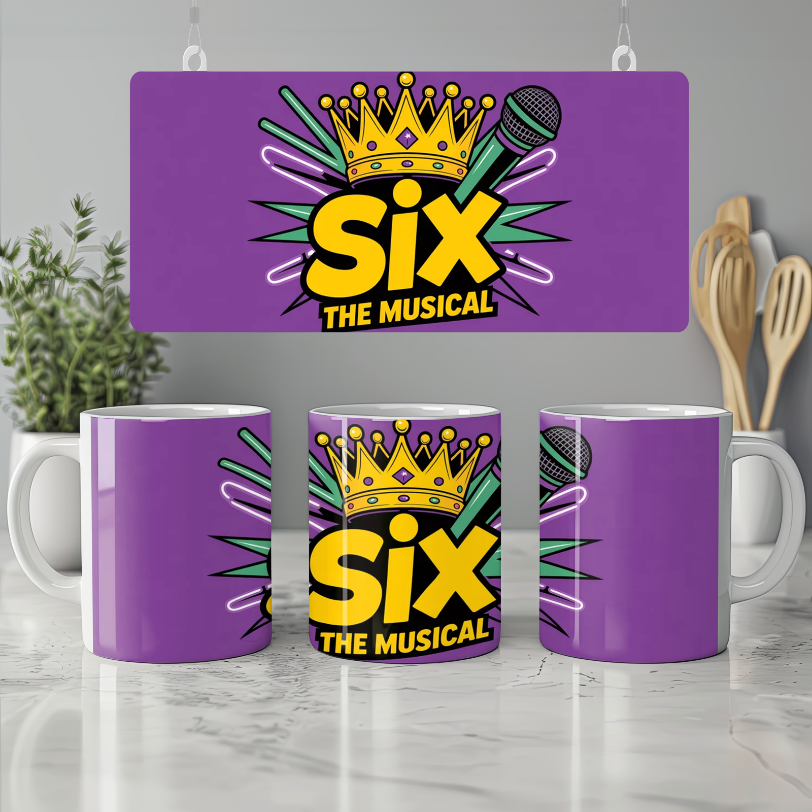 Six the Musical Mug | Tudor Crown and Microphone Design | Musical Theatre Gift | Theatre Lover Present for Her