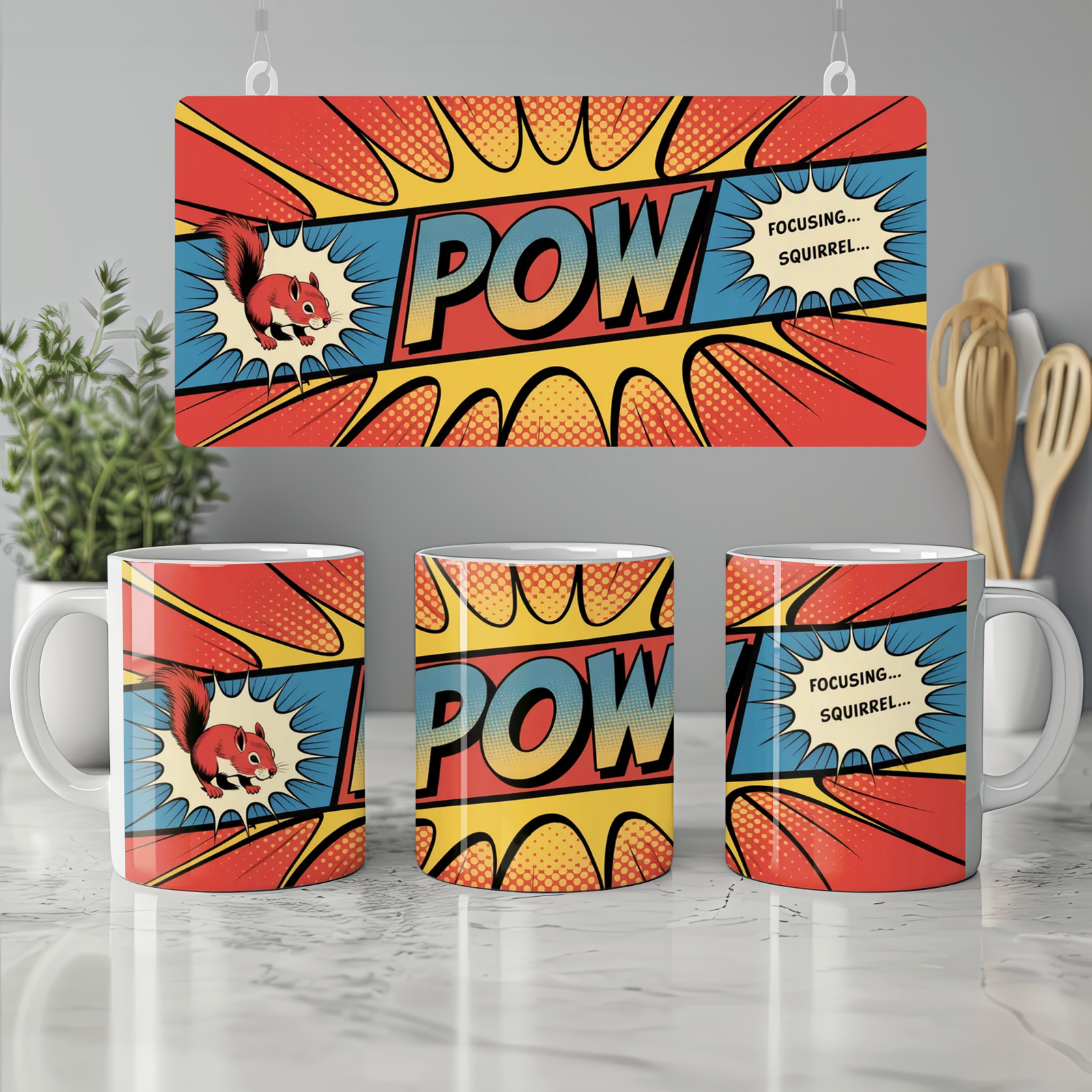 Funny Squirrel Mug | Focusing Focusing Squirrel Quote | Birthday Gift for Best Friend | Comic Book Style Office Colleague Present