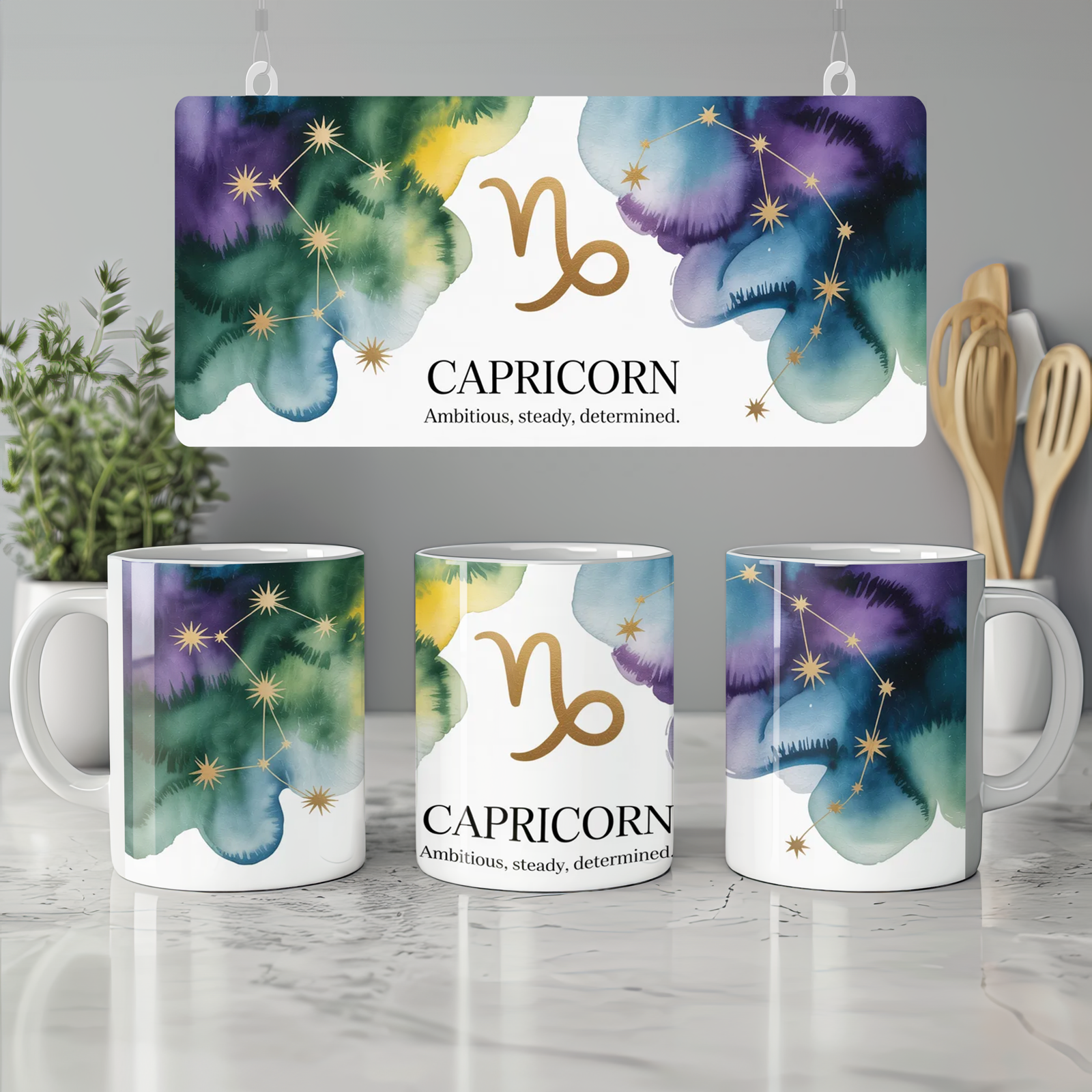 Capricorn Zodiac Mug | Astrology Star Sign Gift | Capricorn Birthday Present | Watercolour Constellation Mug