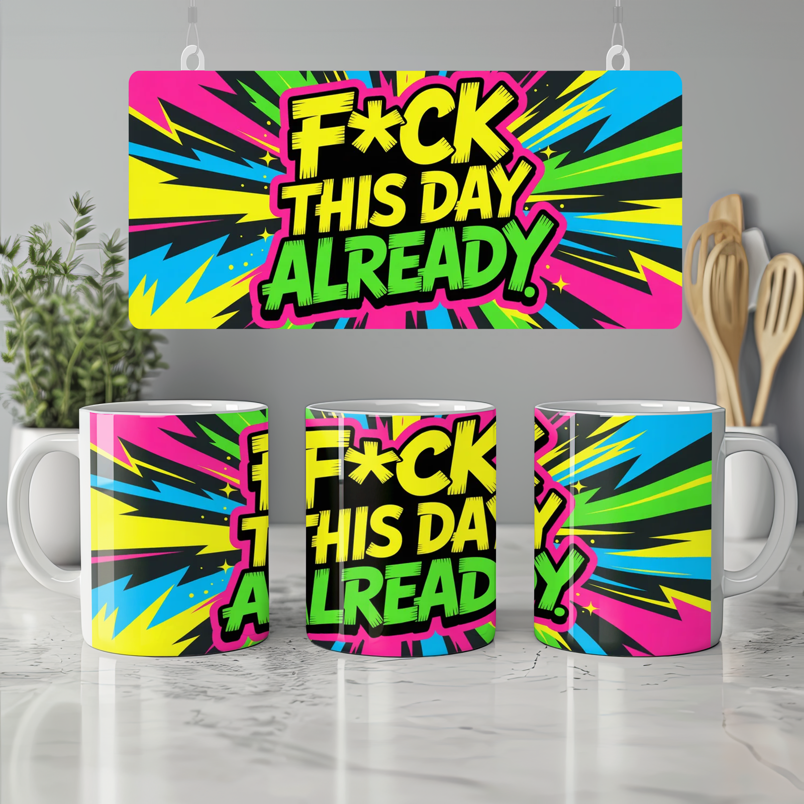 Funny Sweary Mug | F*ck This Day Already Quote | Rude Novelty Gift | Office Colleague Present