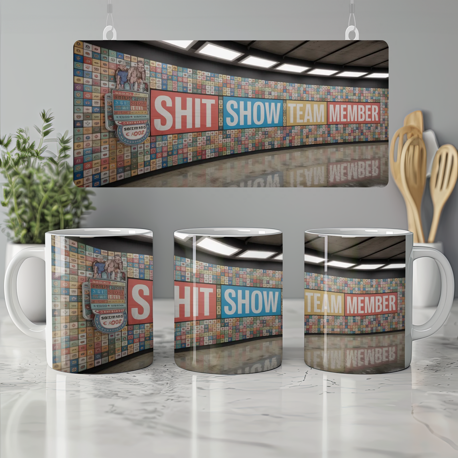 Shit Show Team Member Mug | Funny Office Humour Gift | Rude Colleague Leaving Present | Wrap Around Badge Design