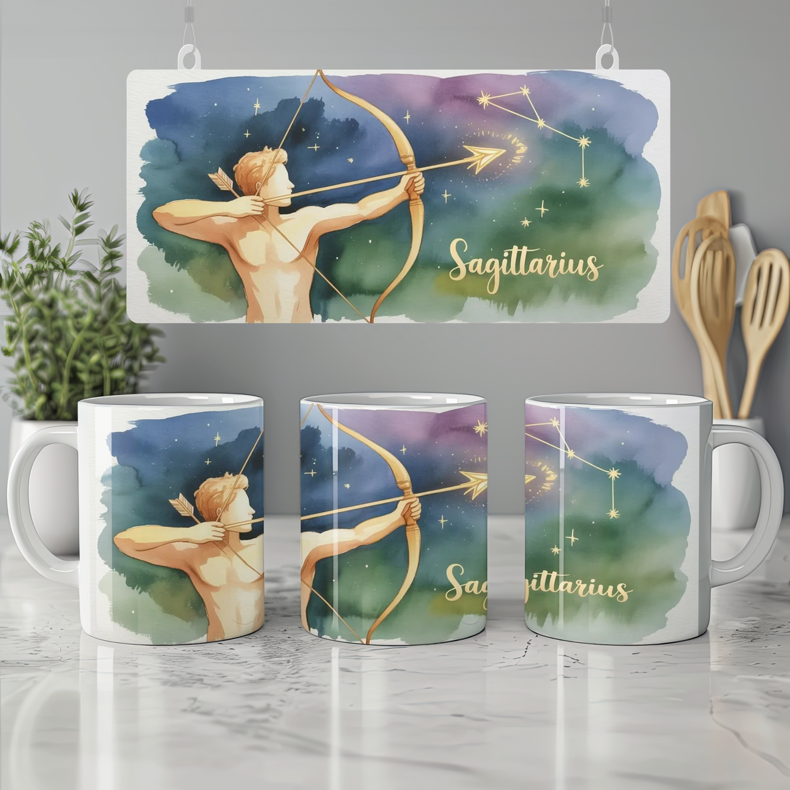 Sagittarius Zodiac Mug | Astrology Constellation Gift | Watercolor Celestial Archer Cup | Birthday Present for Her and Him