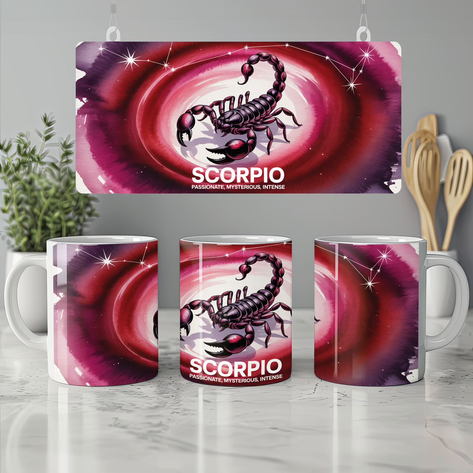 Scorpio Mug | Astrology Zodiac Gift | Crimson Watercolor Scorpion Cup | Birthday Present for Scorpio Friend