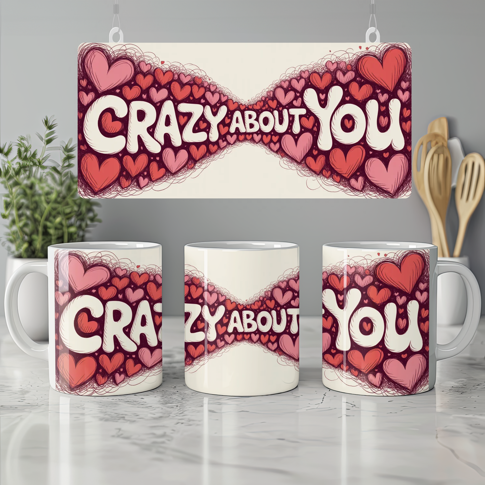 Crazy About You Mug | Romantic Valentines Gift | Anniversary Present for Husband or Wife | Swirling Hearts Coffee Mug