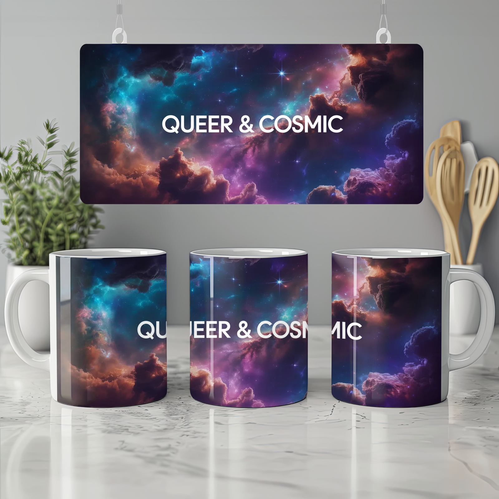 Queer and Cosmic Mug | Bisexual Pride Gift | Space Nebula Coffee Cup | Bi Pride Present for Friends