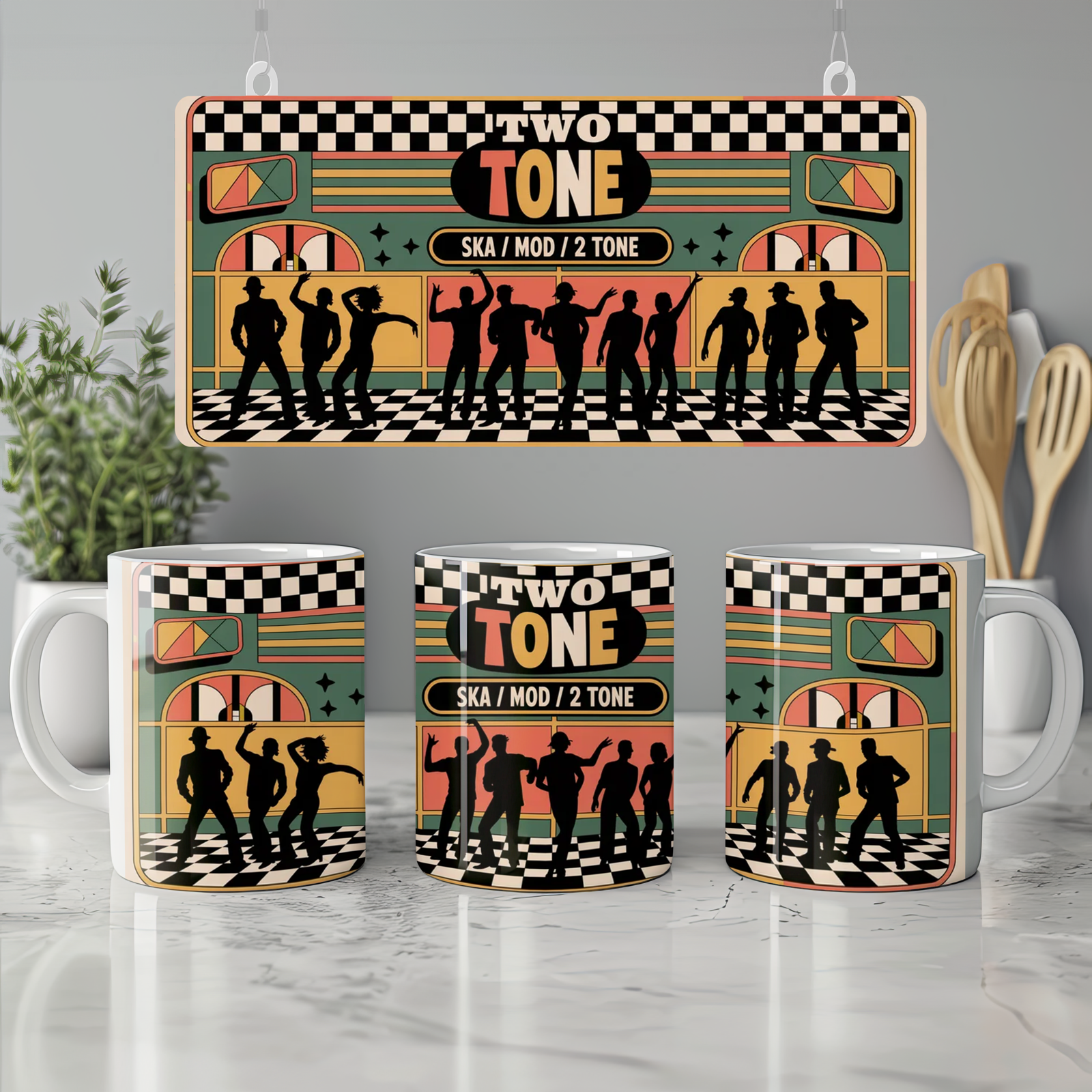 Two Tone Ska Mug | Mod Music Gift | Retro Checkerboard Design | Birthday Gift for Him or Her