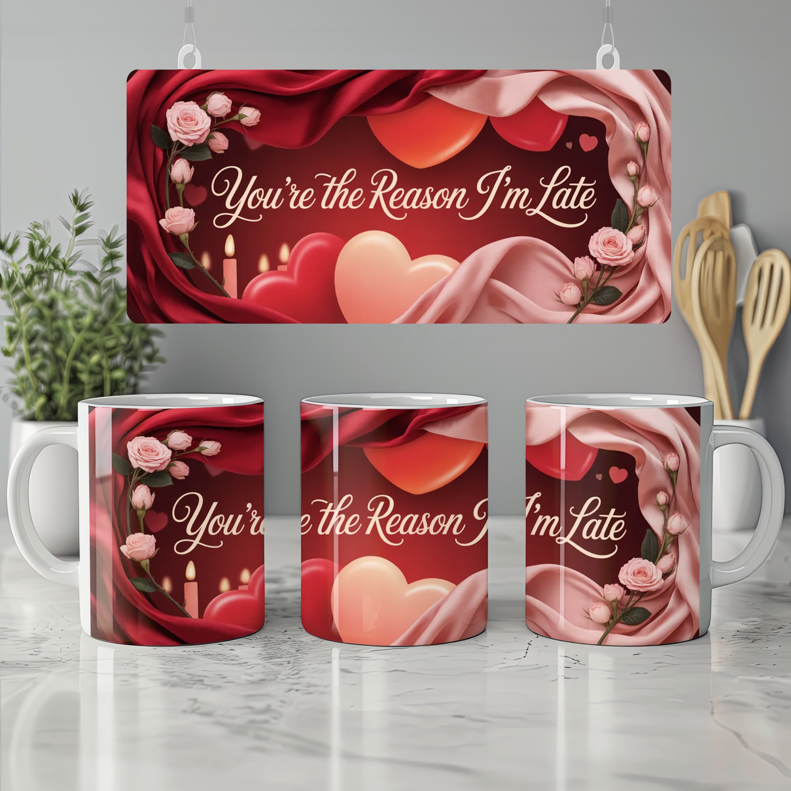 Valentines Mug | You're The Reason I'm Late | Funny Anniversary Gift for Boyfriend Girlfriend | Rude Romantic Present