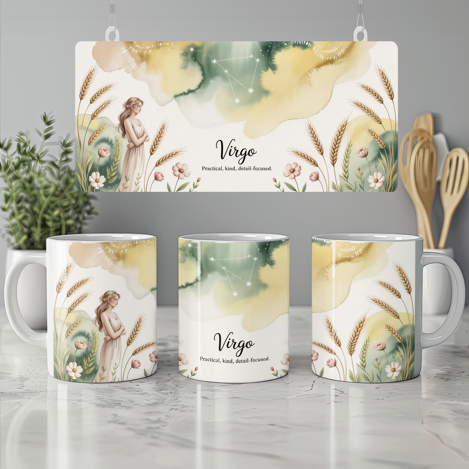 Virgo Zodiac Mug | Astrology Birthday Gift for Her | Watercolor Constellation Coffee Cup | Best Friend Star Sign Present