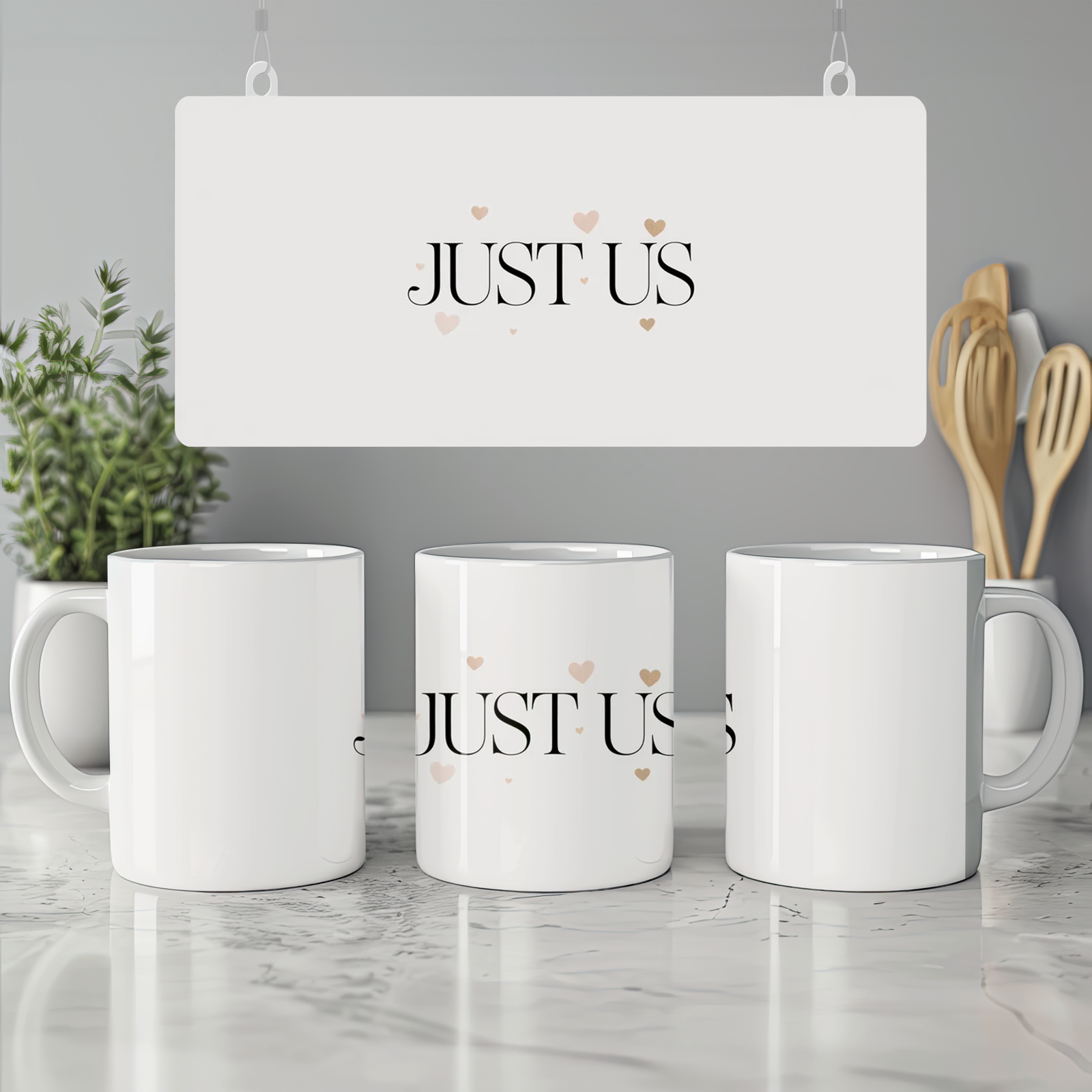 Just Us Romantic Mug | Minimalist Heart Anniversary Gift | Valentine's Day Present for Couples | Cute Ceramic Coffee Cup