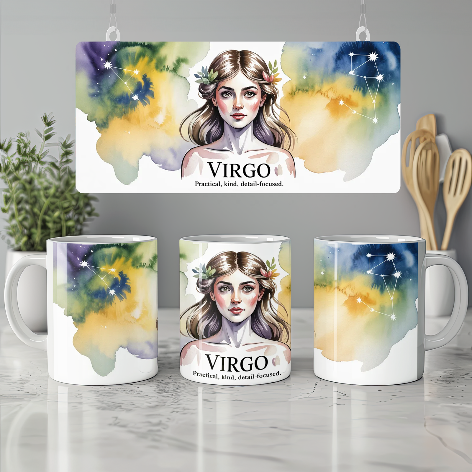 Virgo Mug | Zodiac Star Sign Gift | Watercolor Virgo Maiden Present for Her | Astrology Birthday Mug