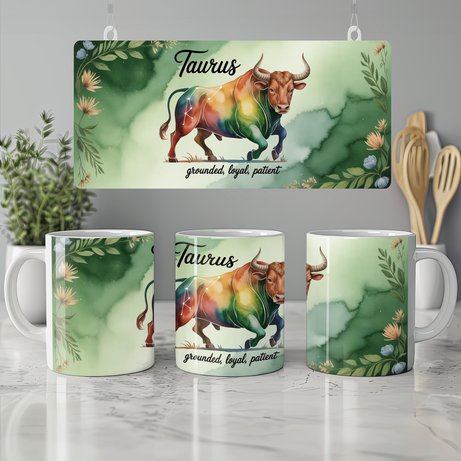 Taurus Zodiac Mug | Astrology Birthday Gift | Watercolor Bull Constellation Cup | Gift for Taurus Her or Him